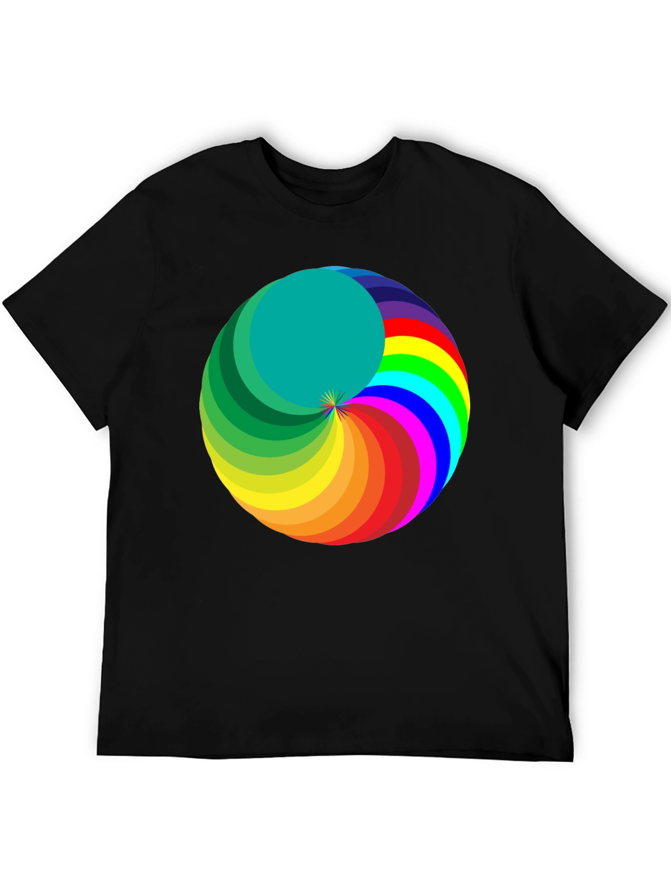 Rainbow Swirl Graphic Tee - Modern Mens Black T-Shirt