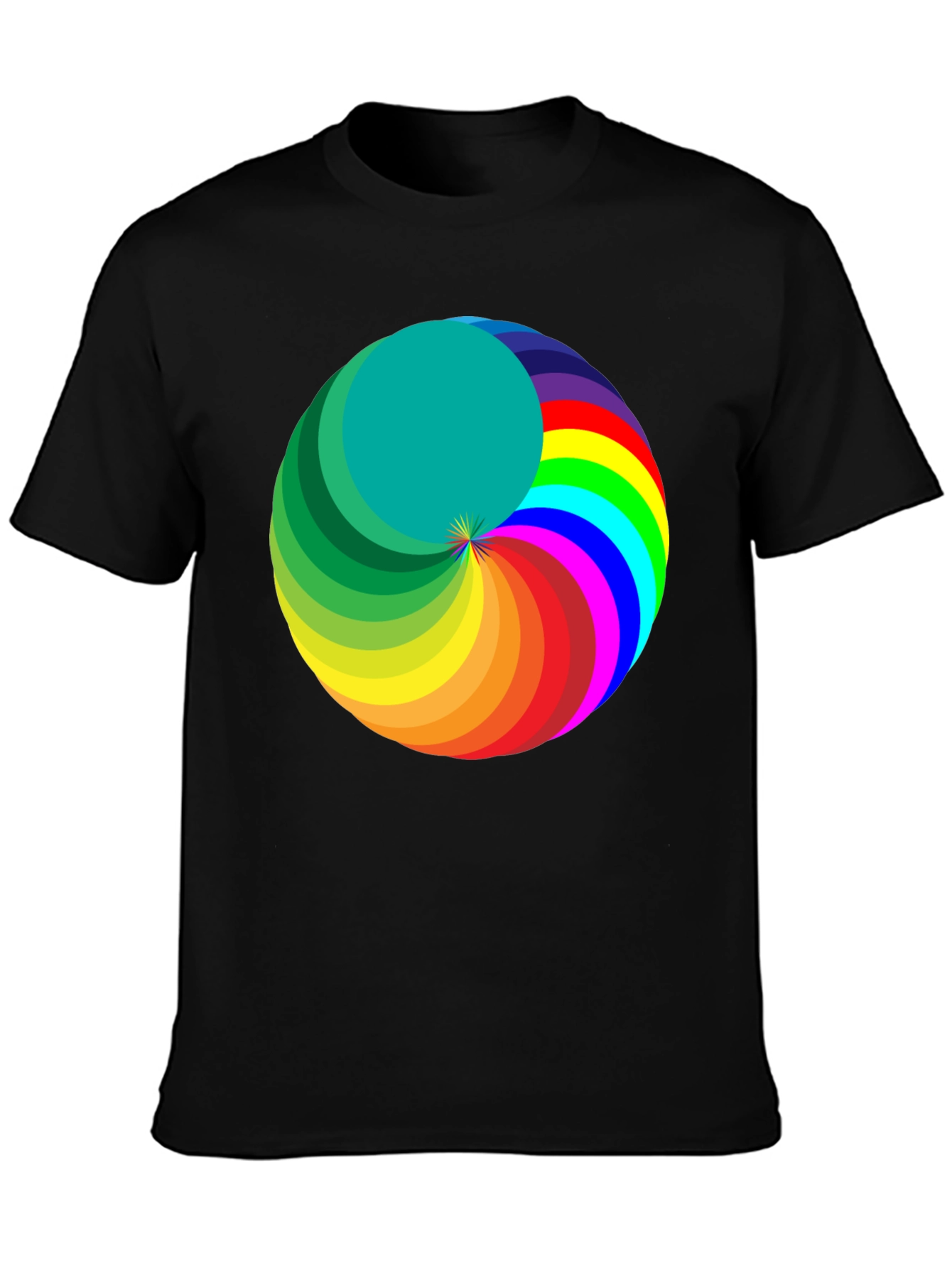 Rainbow Swirl Graphic Tee - Modern Mens Black T-Shirt
