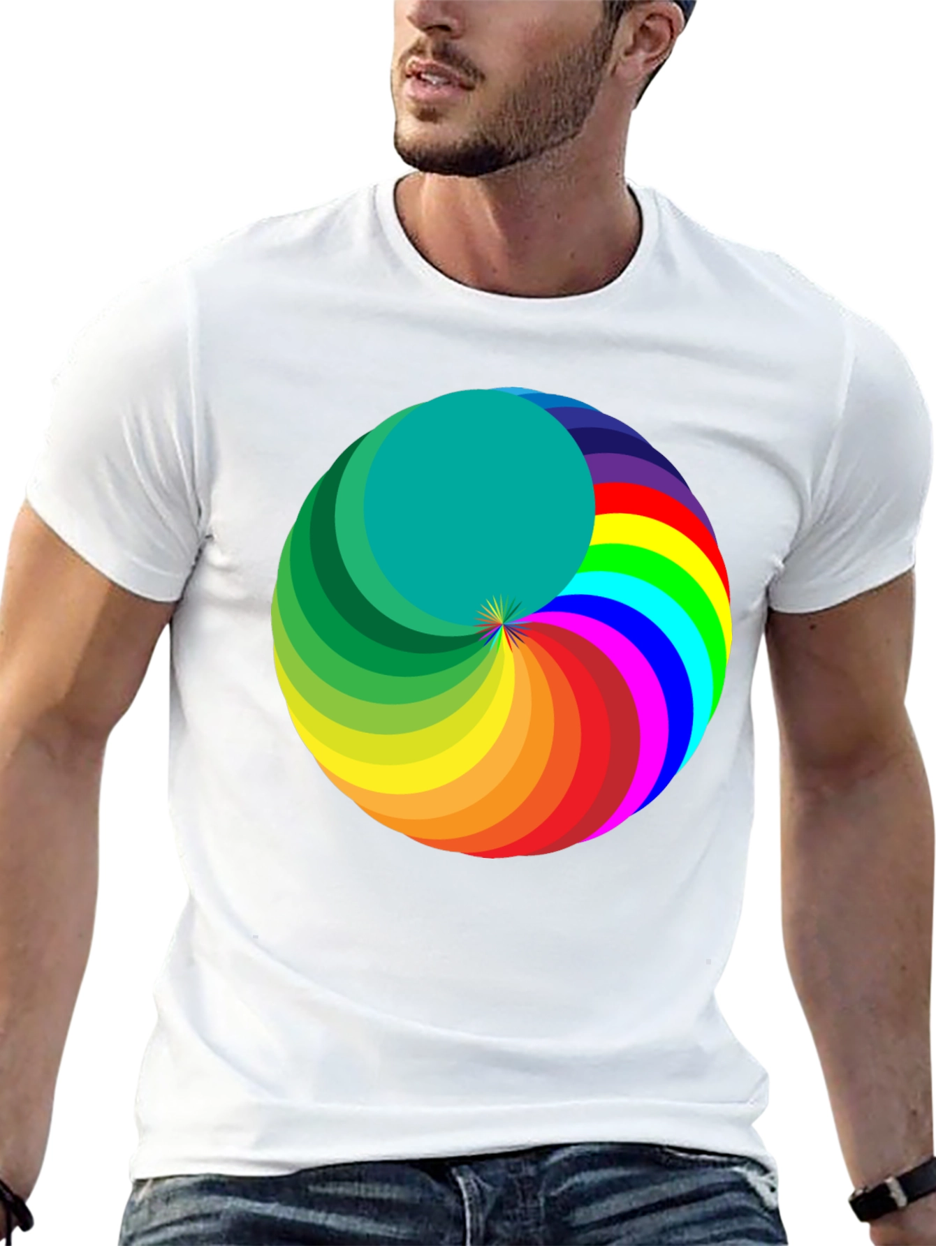 Rainbow Swirl Graphic Tee - Modern Mens Black T-Shirt