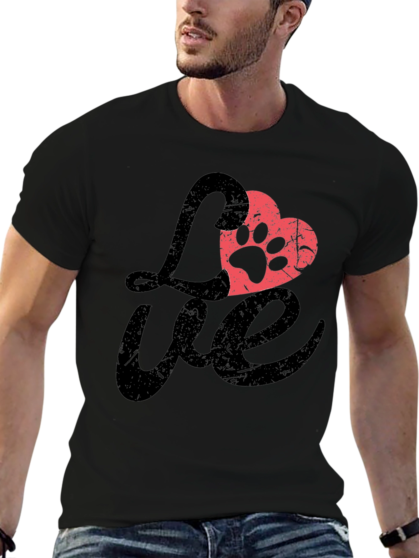 Love Paw Print Heart Graphic T-Shirt