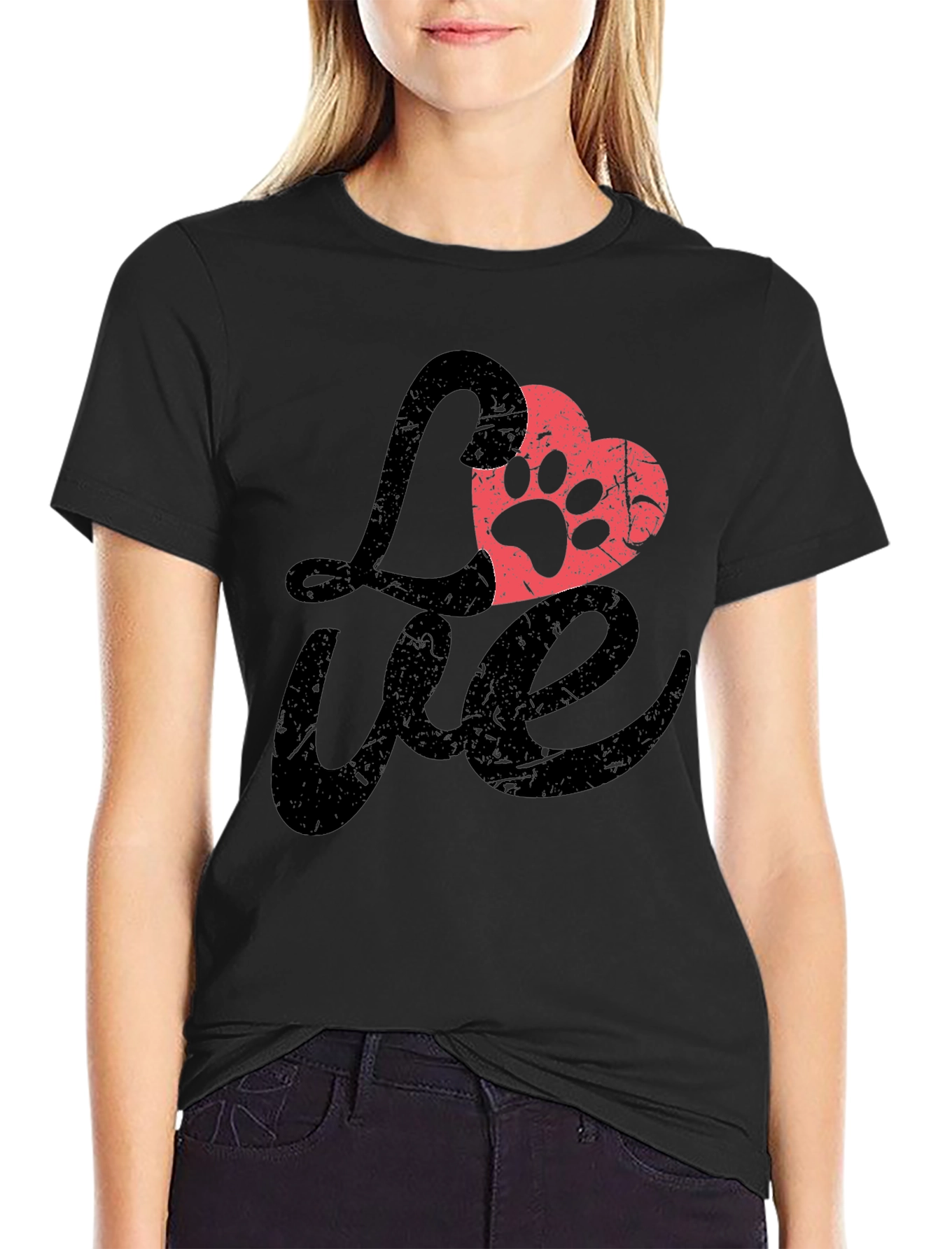 Love Paw Print Heart Graphic T-Shirt