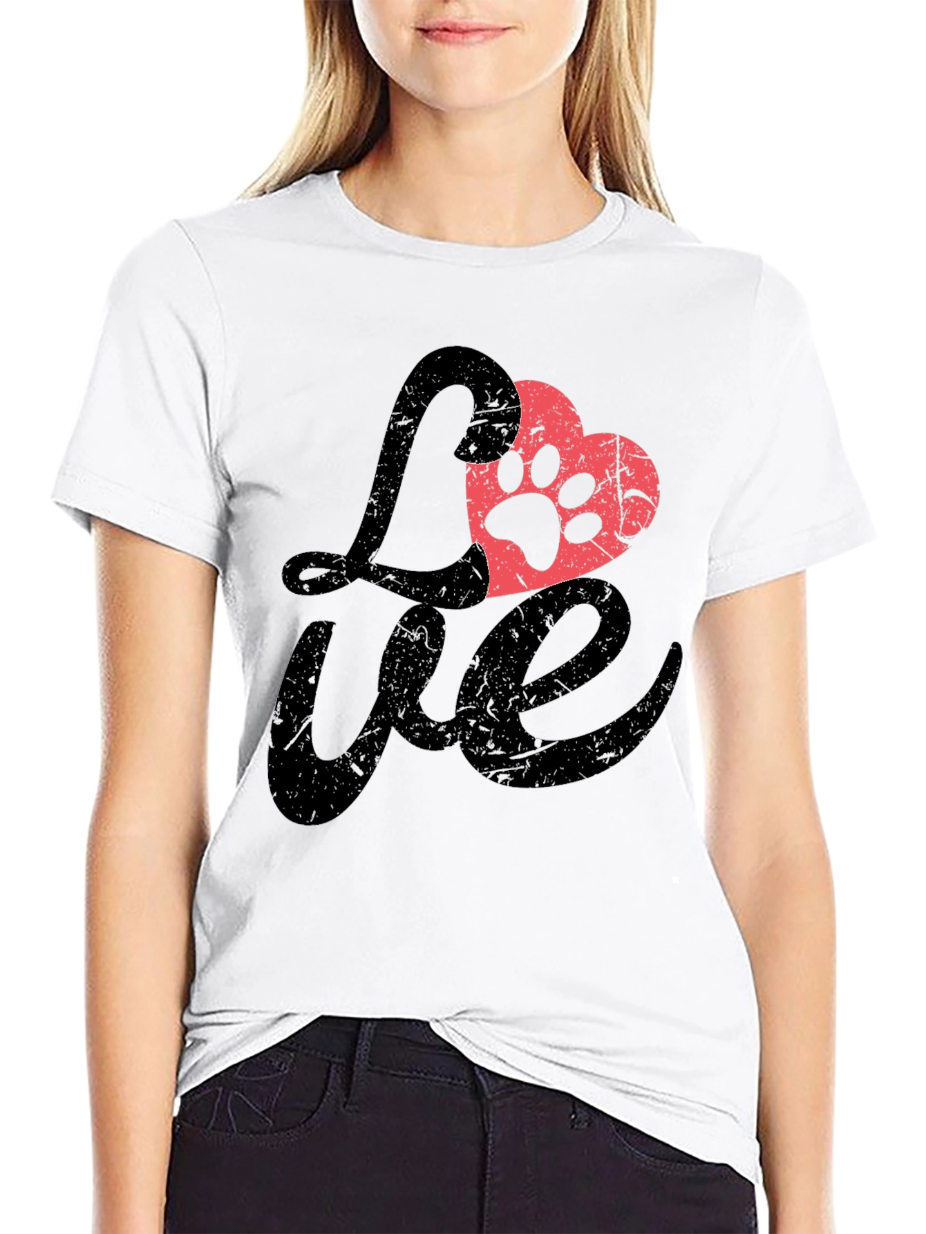 Love Paw Print Heart Graphic T-Shirt