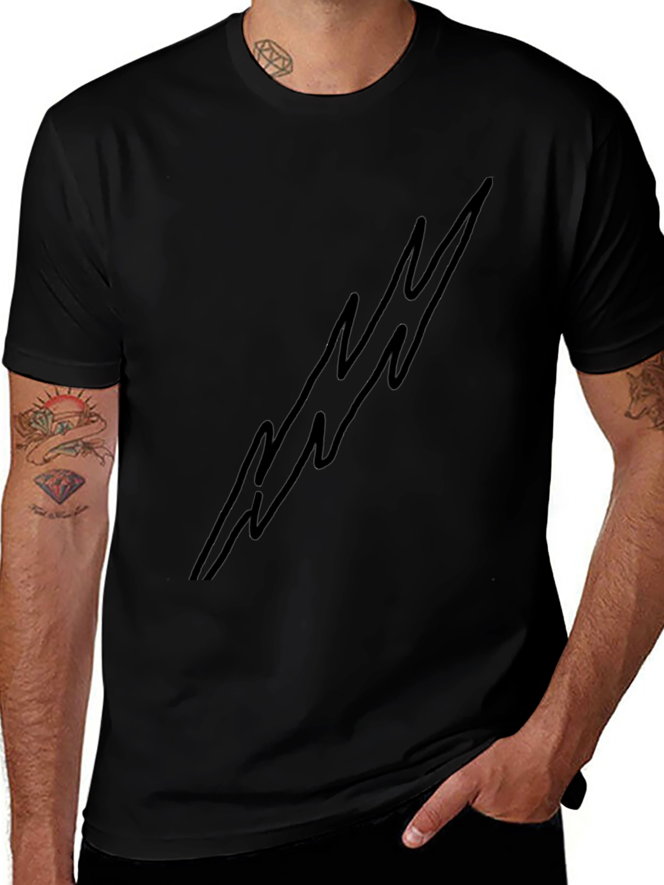 Mens Black Lightning Bolt Graphic Tee