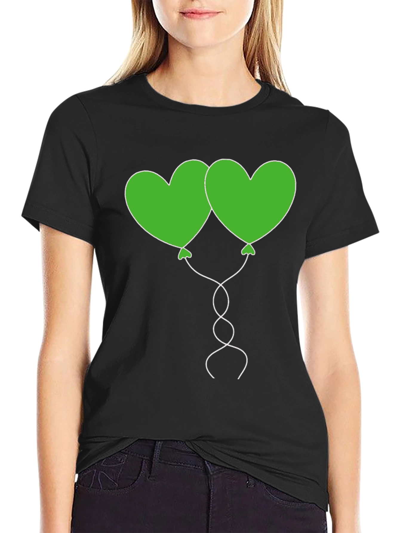 Heart Balloon Graphic Tee - Black Casual Shirt