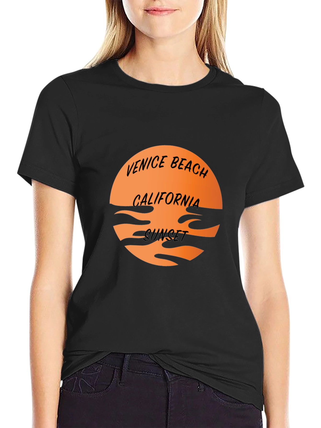 Venice Beach California Sunset Black T-Shirt