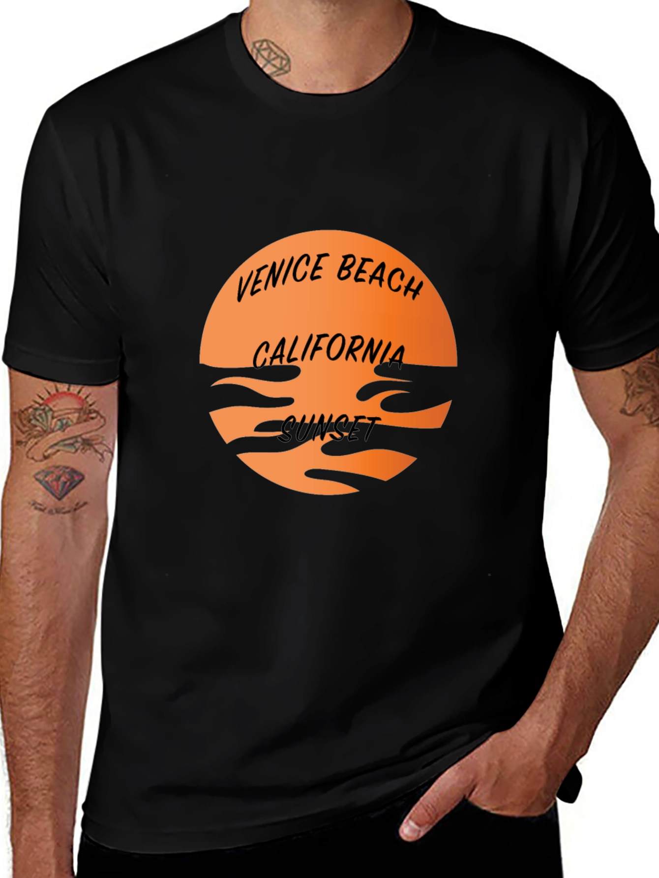 Venice Beach California Sunset Black T-Shirt