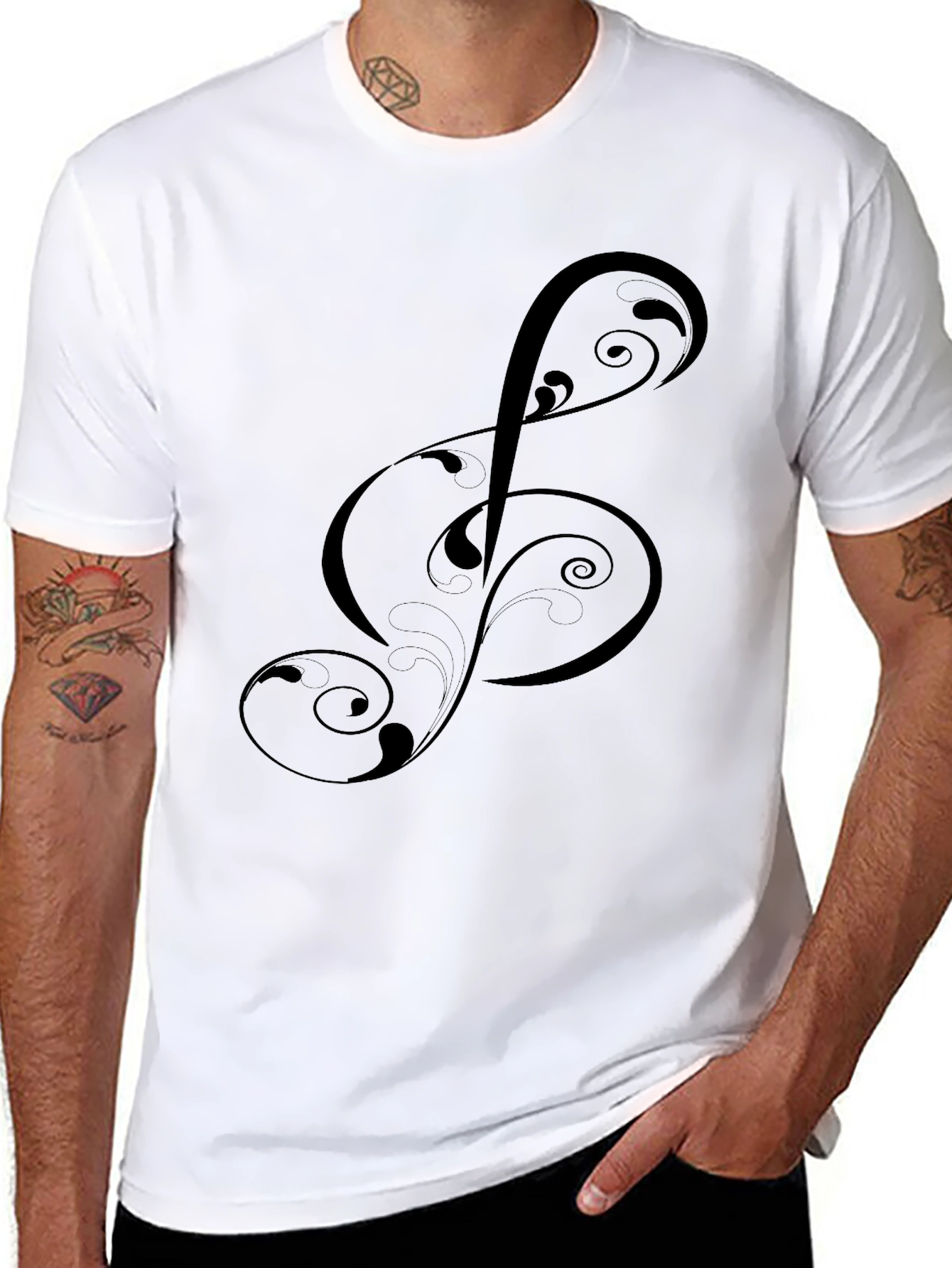 Elegant Treble Clef Graphic Black T-Shirt