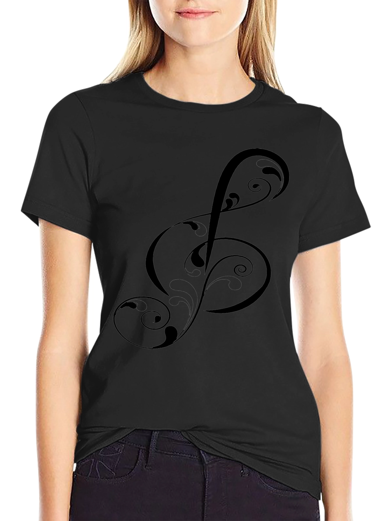 Elegant Treble Clef Graphic Black T-Shirt
