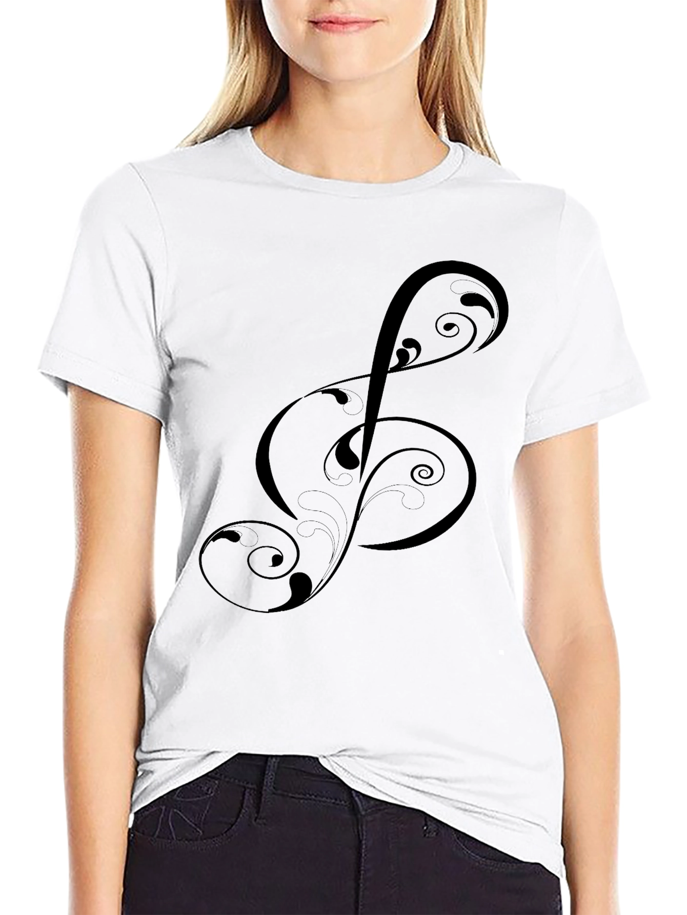 Elegant Treble Clef Graphic Black T-Shirt