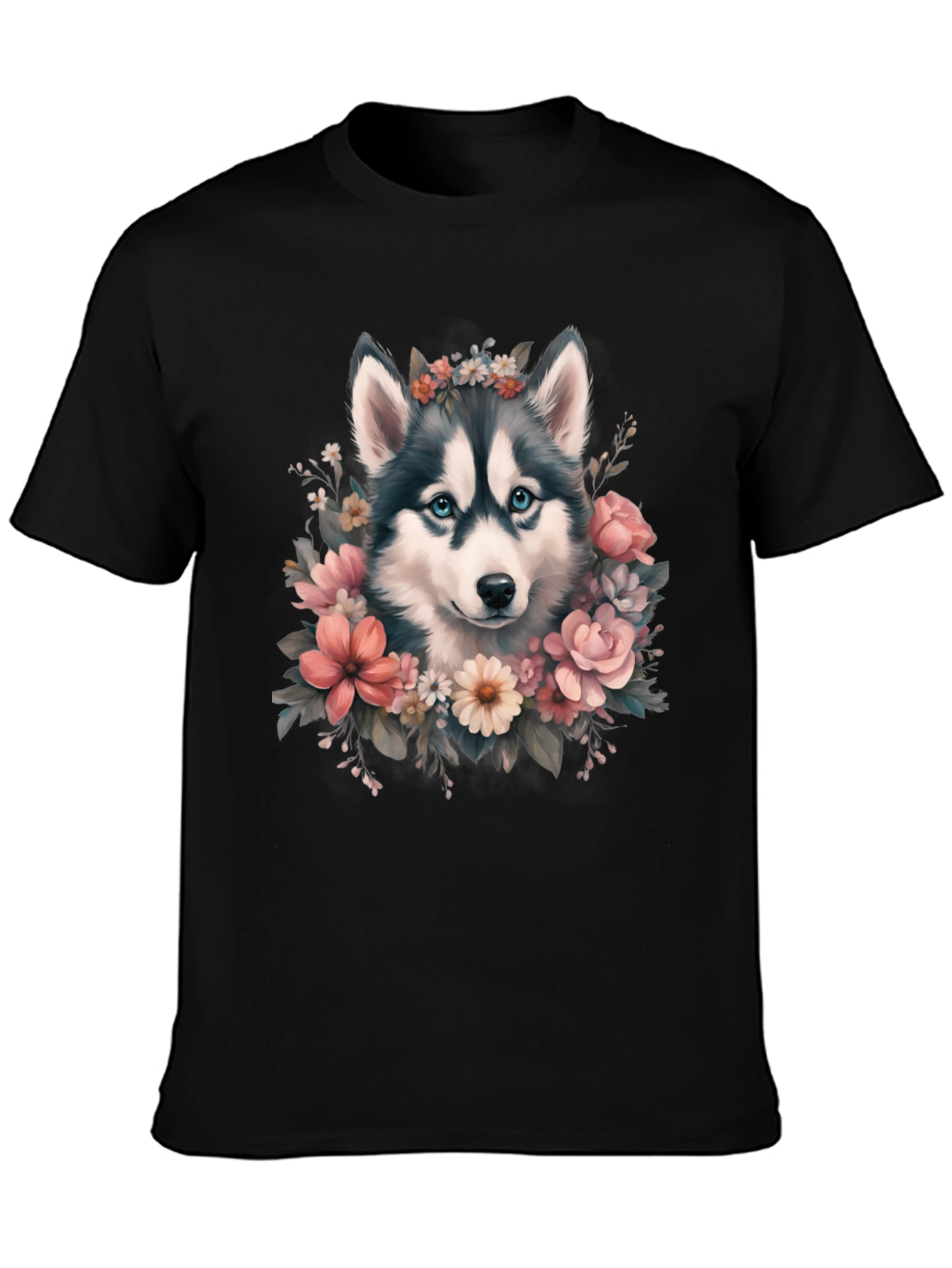 Husky Floral T-Shirt - Cute Dog Tee