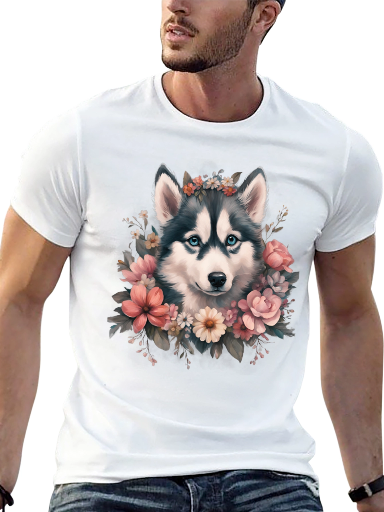 Husky Floral T-Shirt - Cute Dog Tee