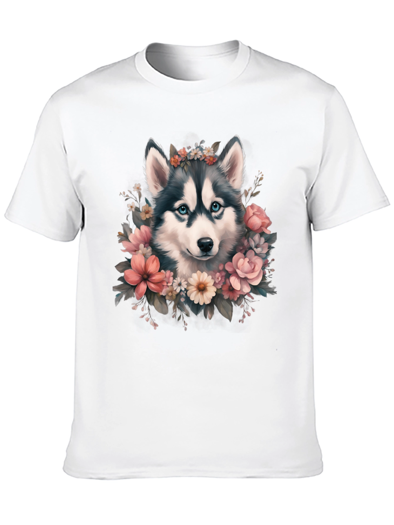 Husky Floral T-Shirt - Cute Dog Tee