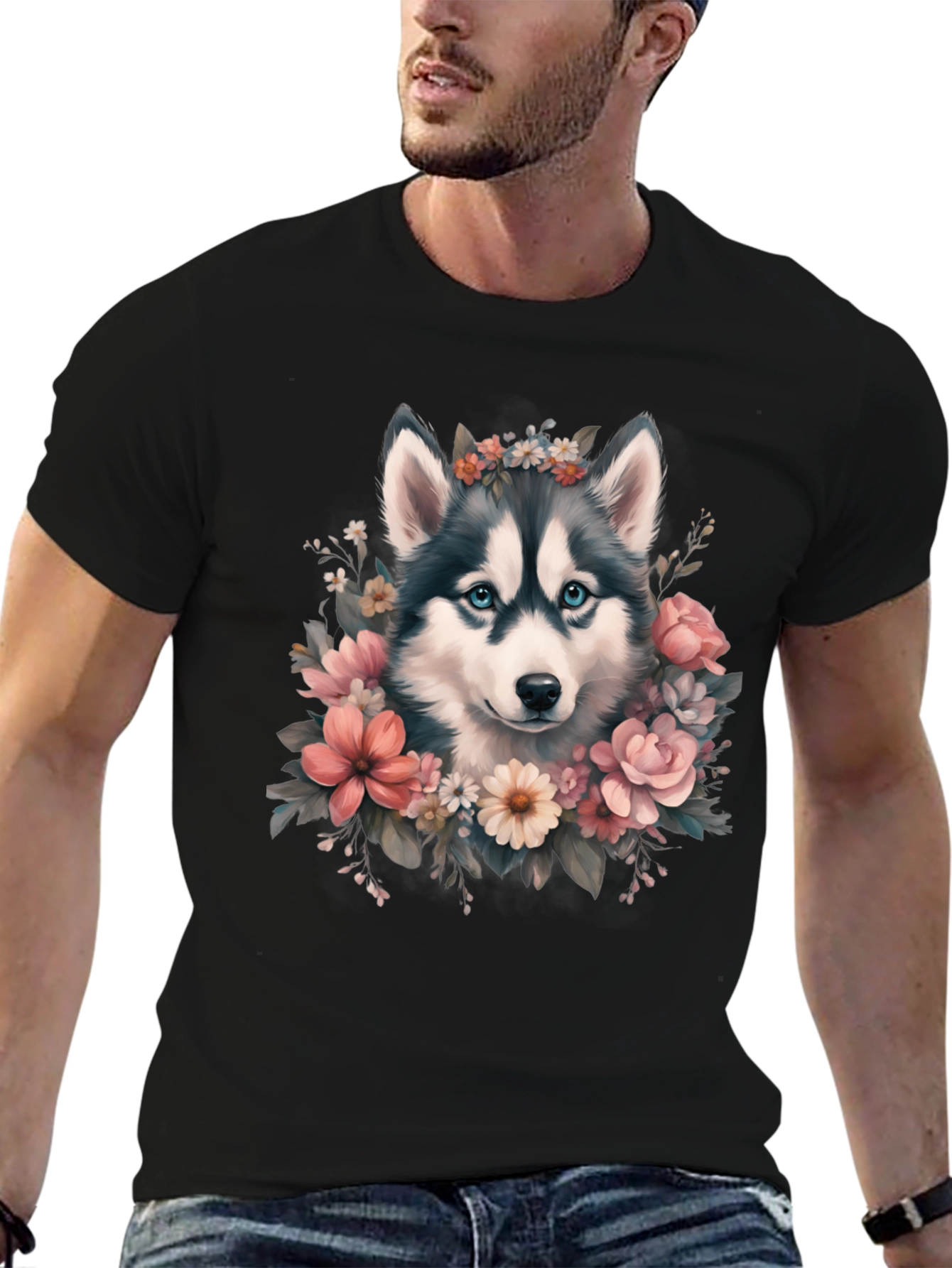 Husky Floral T-Shirt - Cute Dog Tee