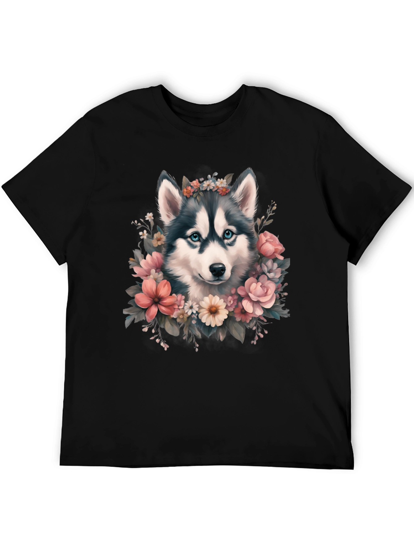 Husky Floral T-Shirt - Cute Dog Tee