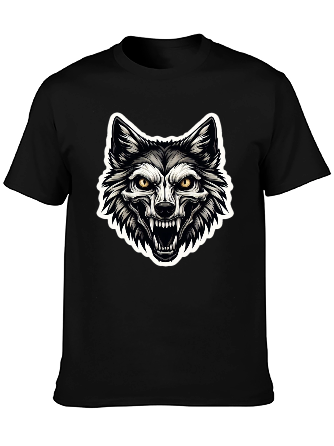 Mens Black T-Shirt with Wolf Graphic