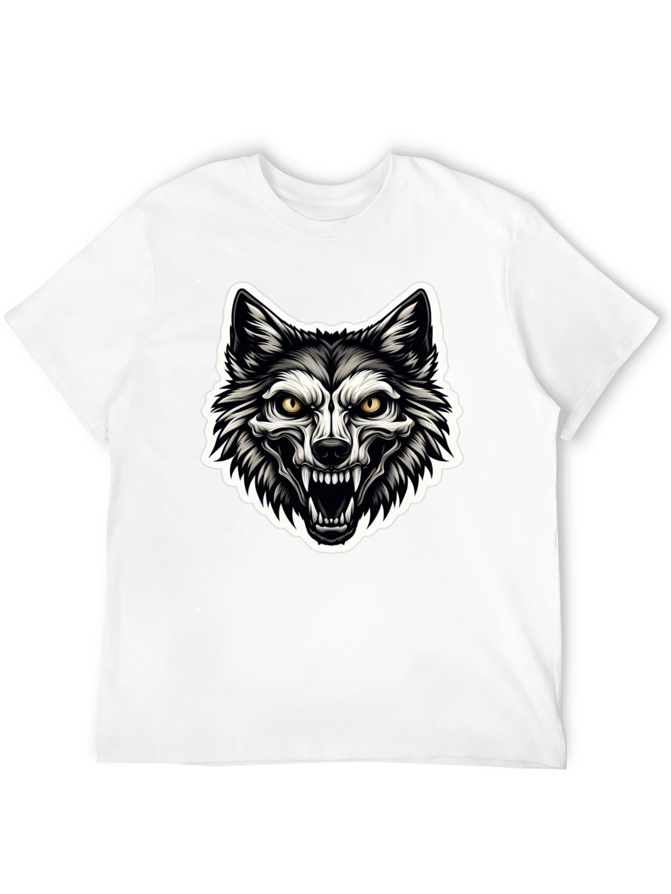 Mens Black T-Shirt with Wolf Graphic