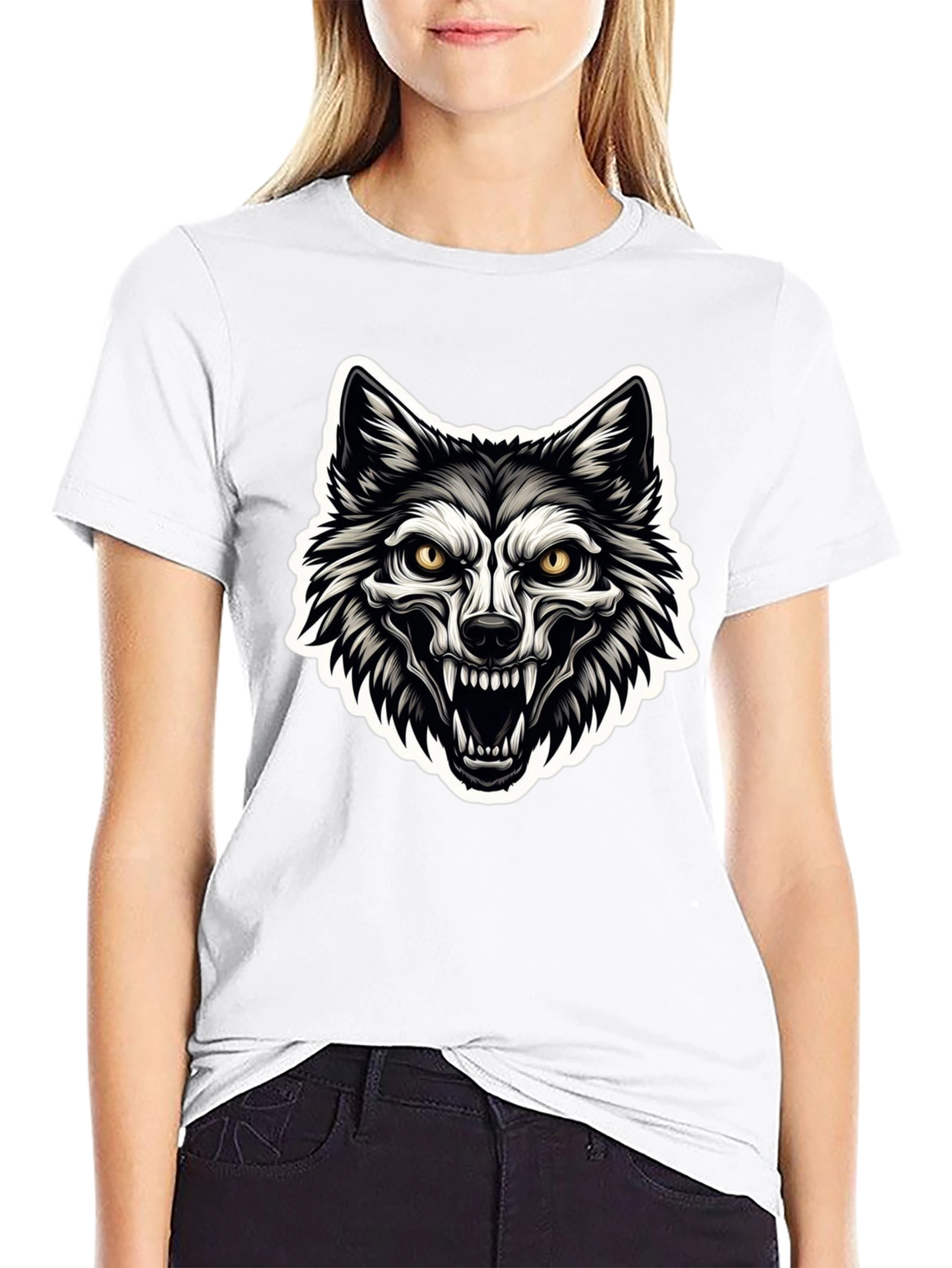 Mens Black T-Shirt with Wolf Graphic