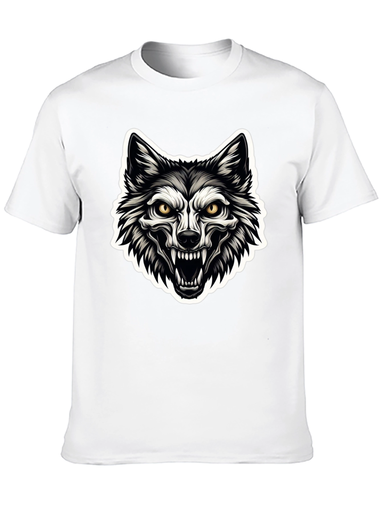 Mens Black T-Shirt with Wolf Graphic