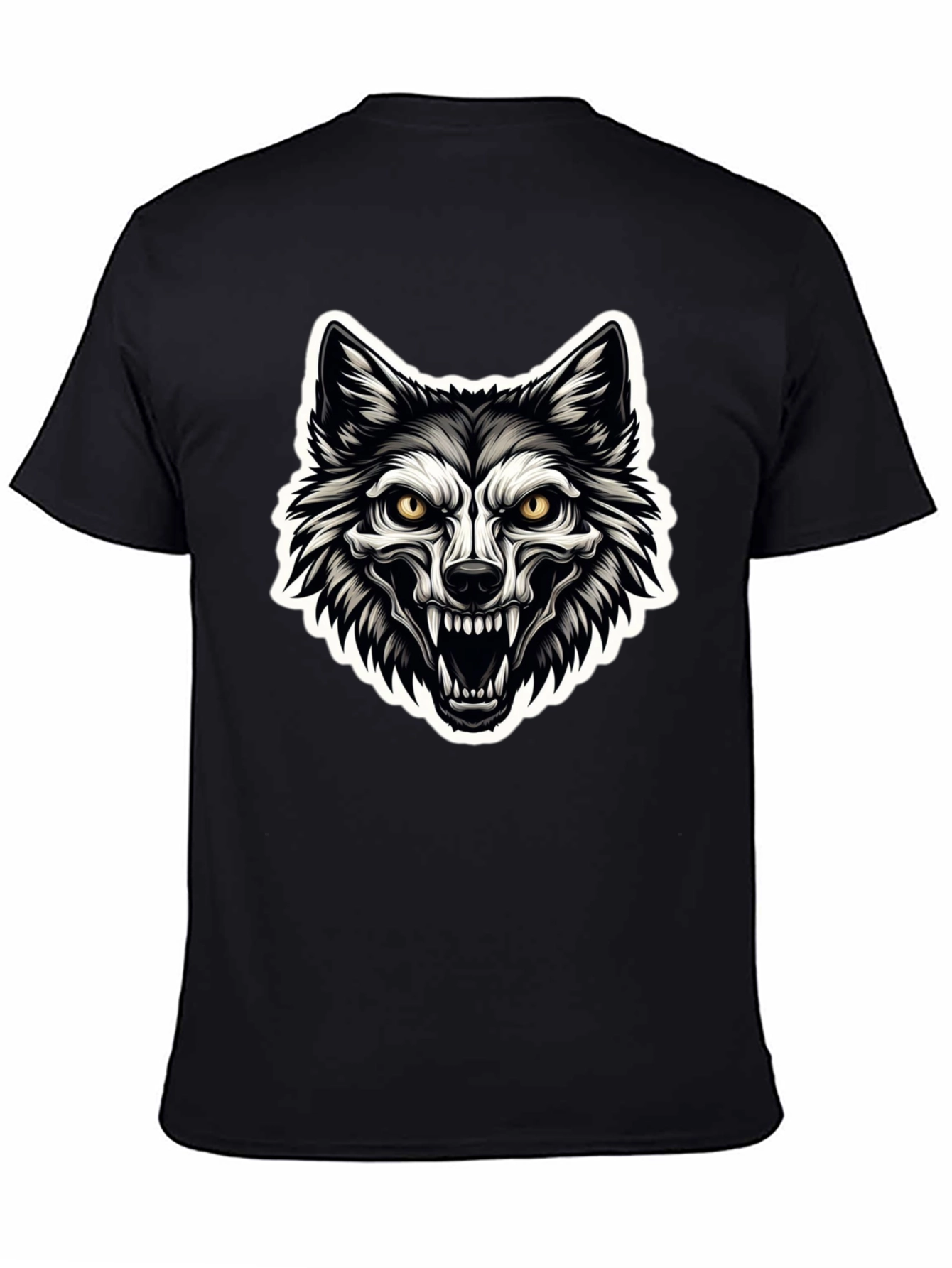 Mens Black T-Shirt with Wolf Graphic