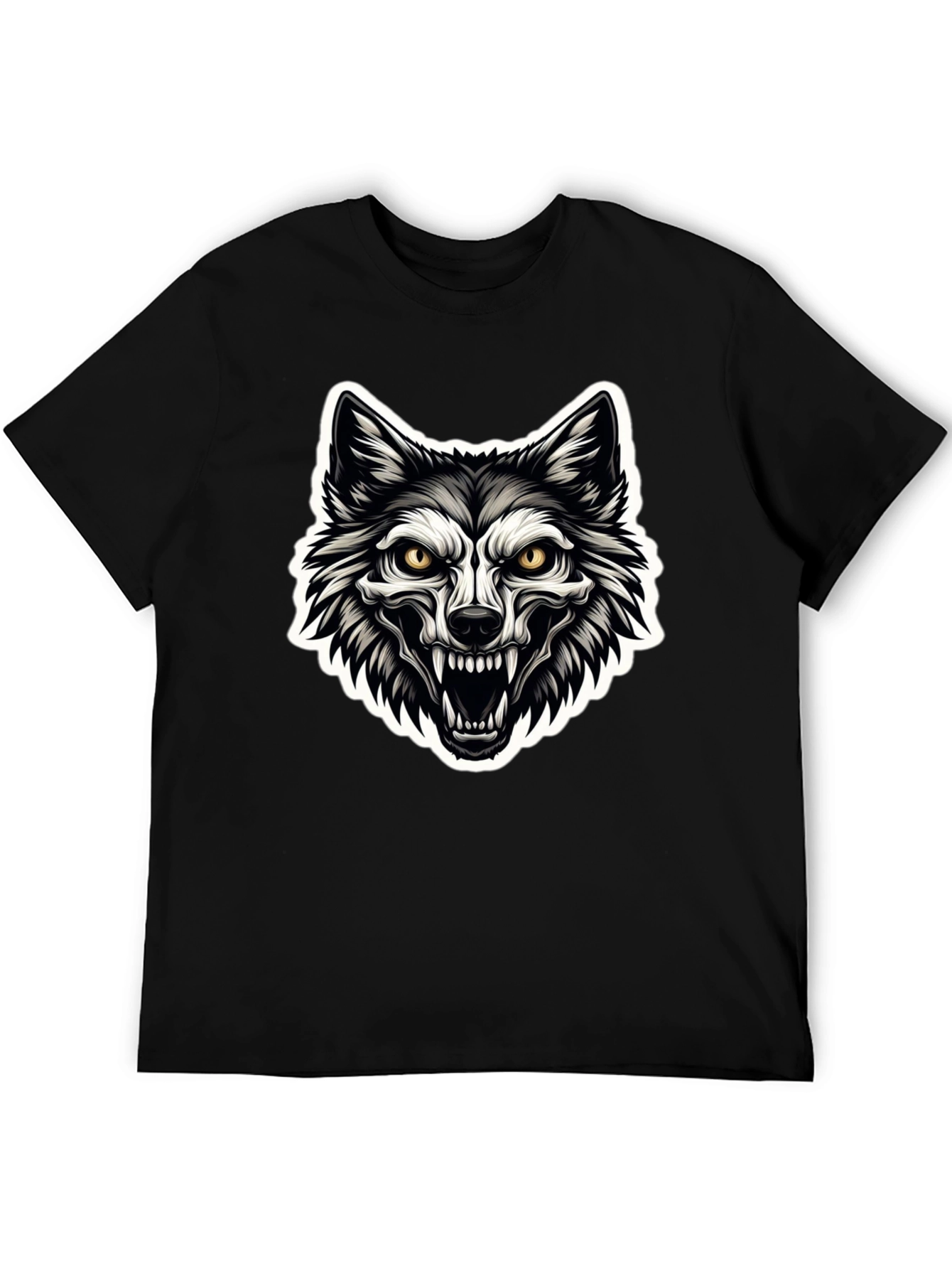 Mens Black T-Shirt with Wolf Graphic