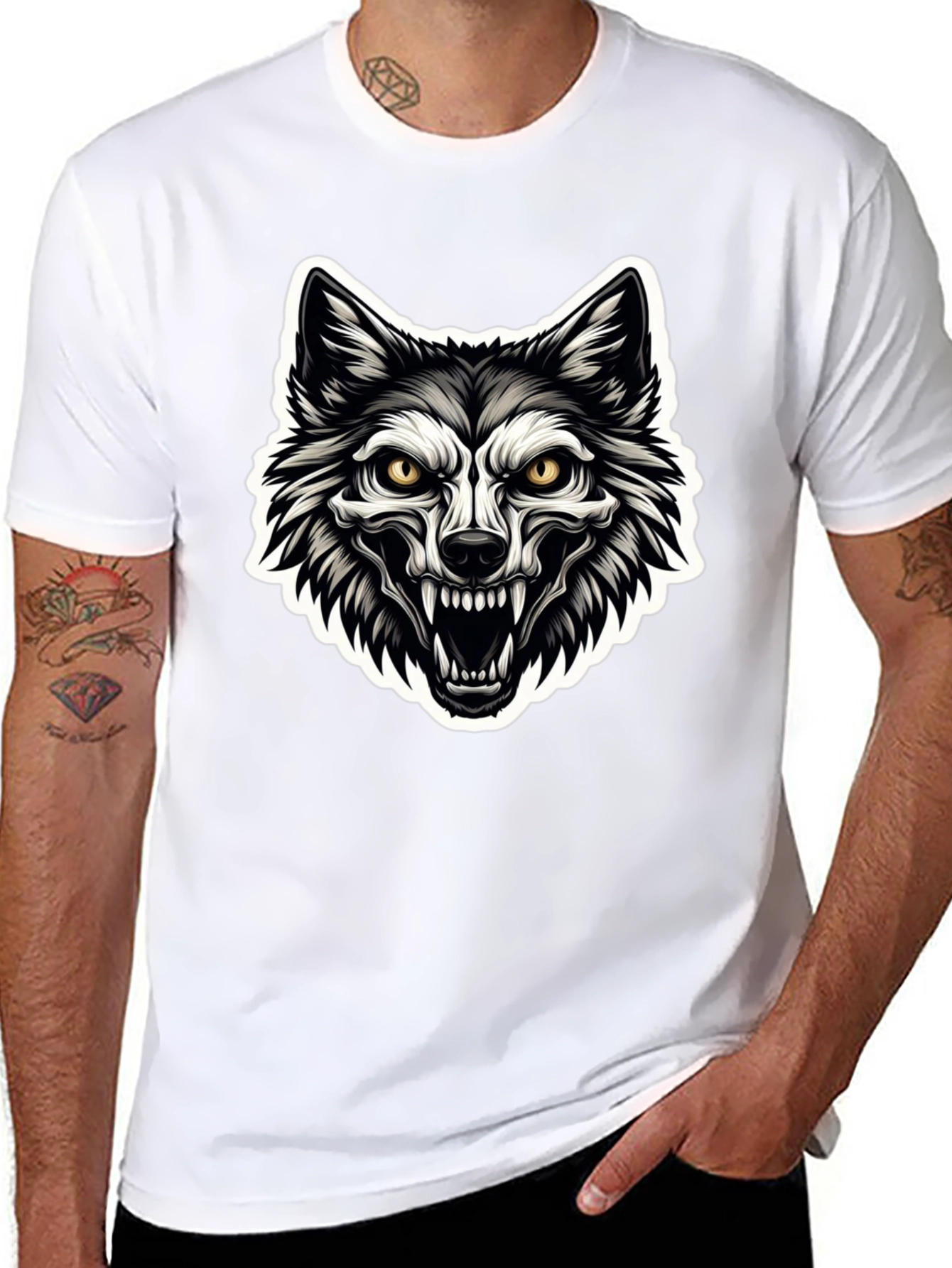 Mens Black T-Shirt with Wolf Graphic