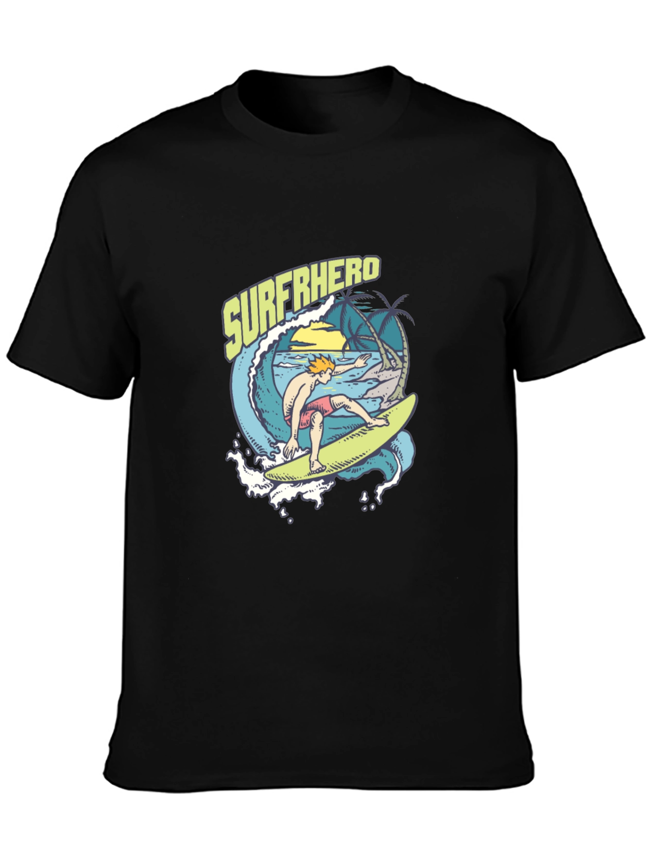 Surferhero Black Graphic Tee - Summer Vibes