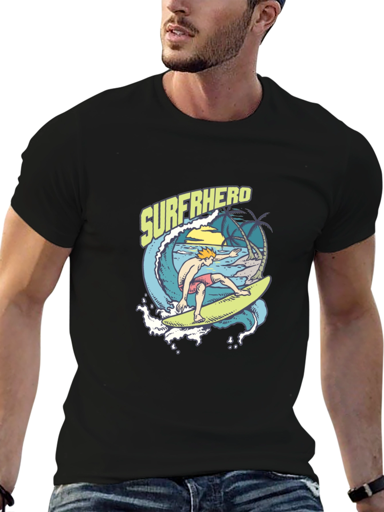Surferhero Black Graphic Tee - Summer Vibes