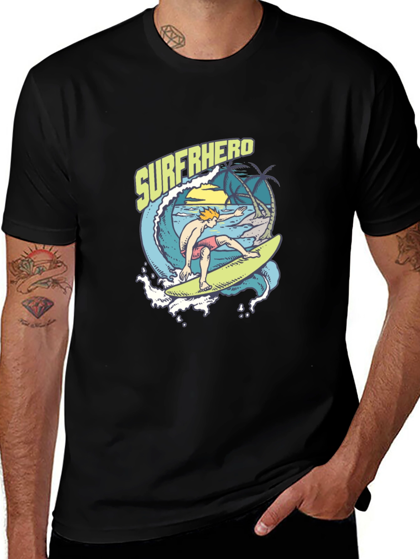 Surferhero Black Graphic Tee - Summer Vibes