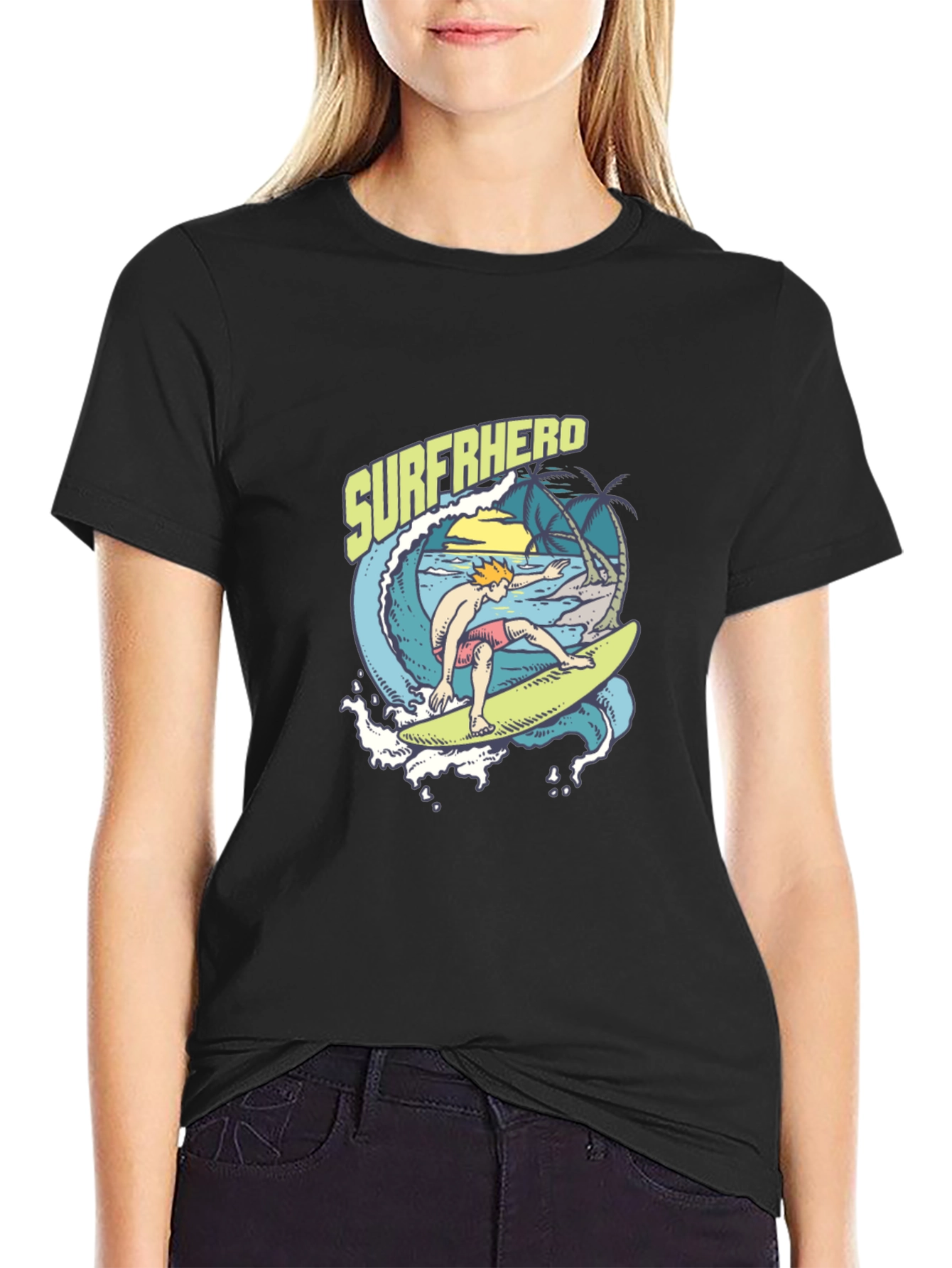 Surferhero Black Graphic Tee - Summer Vibes