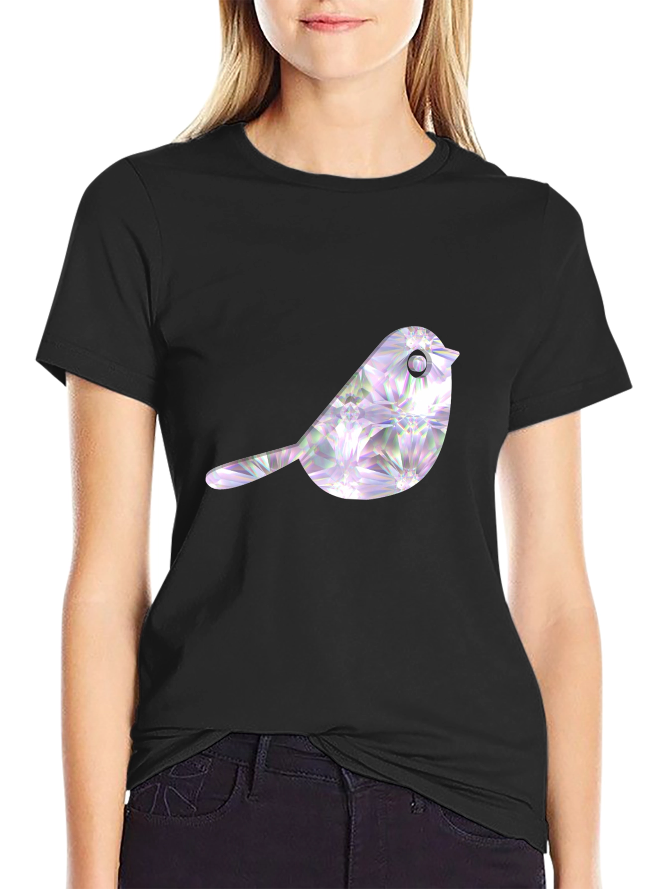 Black T-Shirt with Bird Graphic