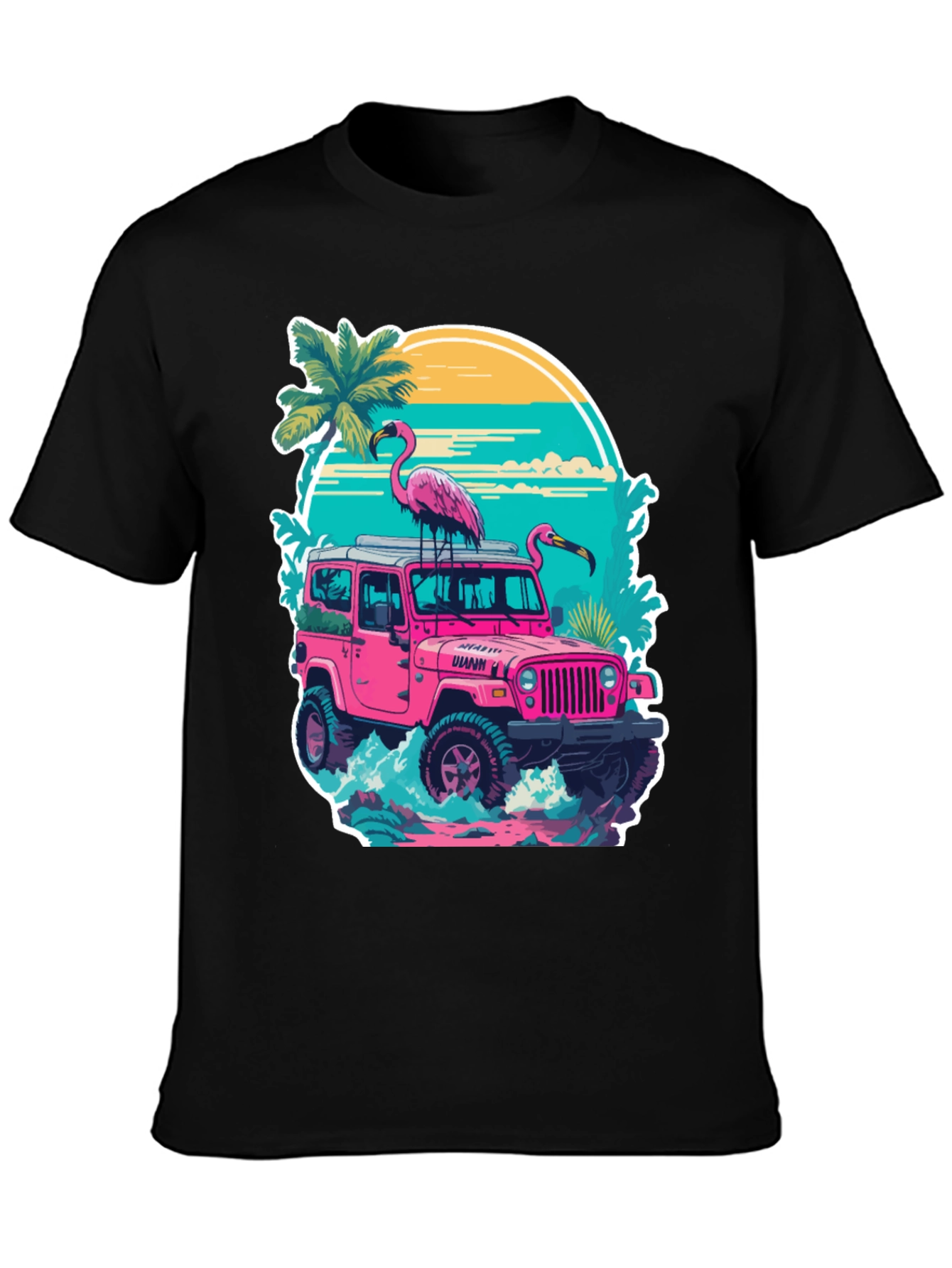 Flamingo Jeep Graphic Tee - Tropical Vibe