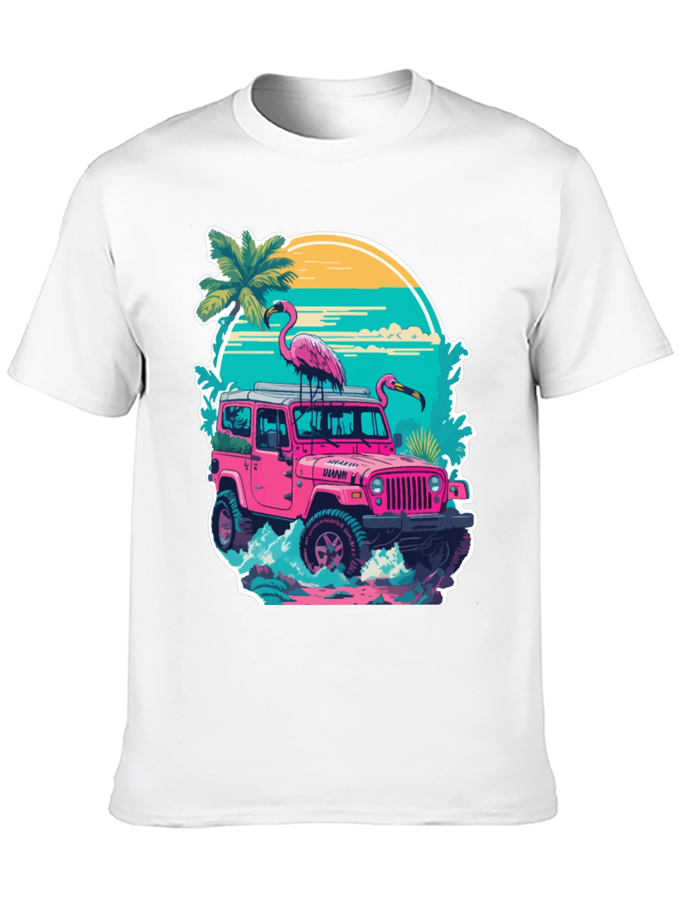 Flamingo Jeep Graphic Tee - Tropical Vibe