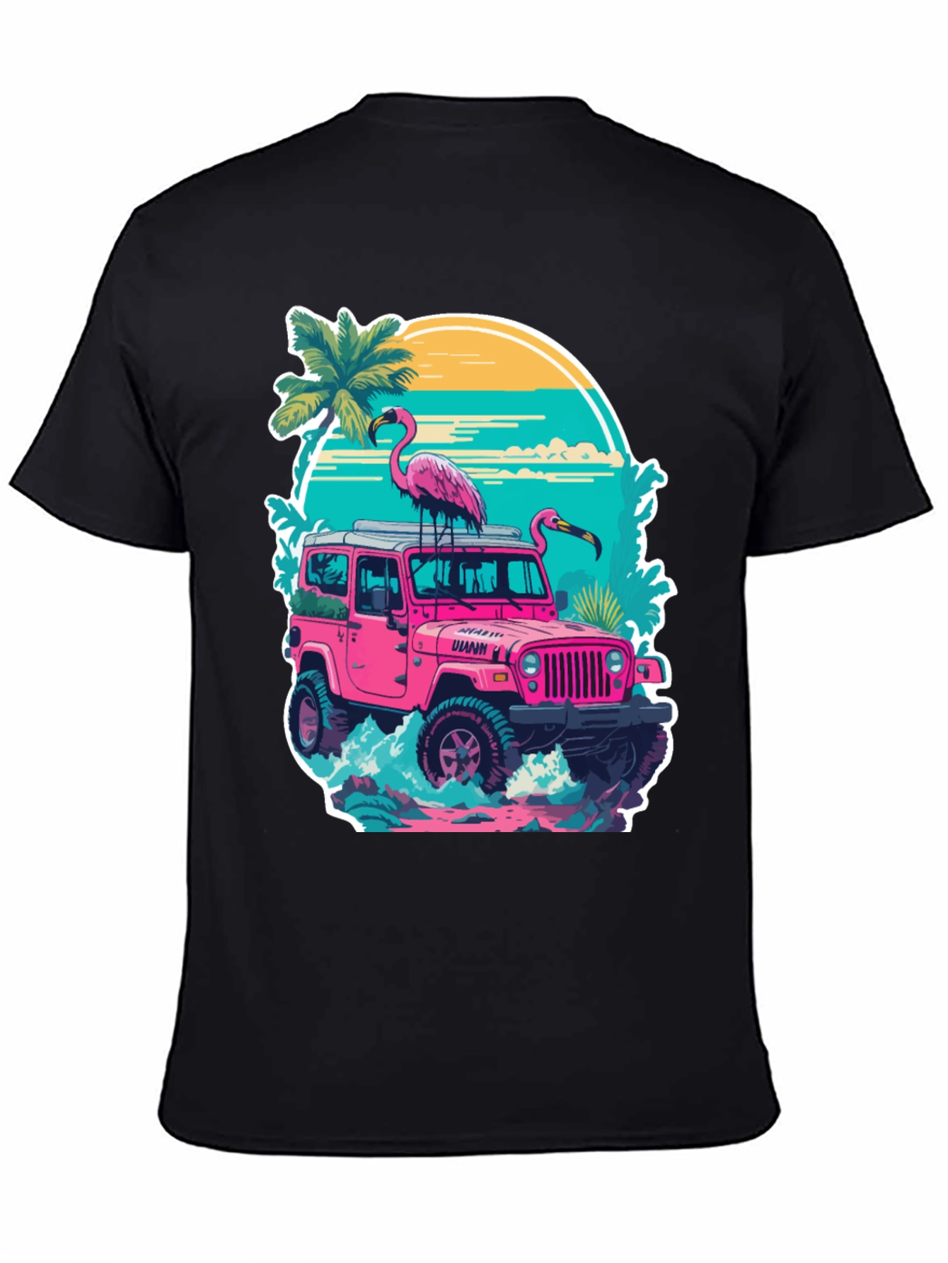 Flamingo Jeep Graphic Tee - Tropical Vibe