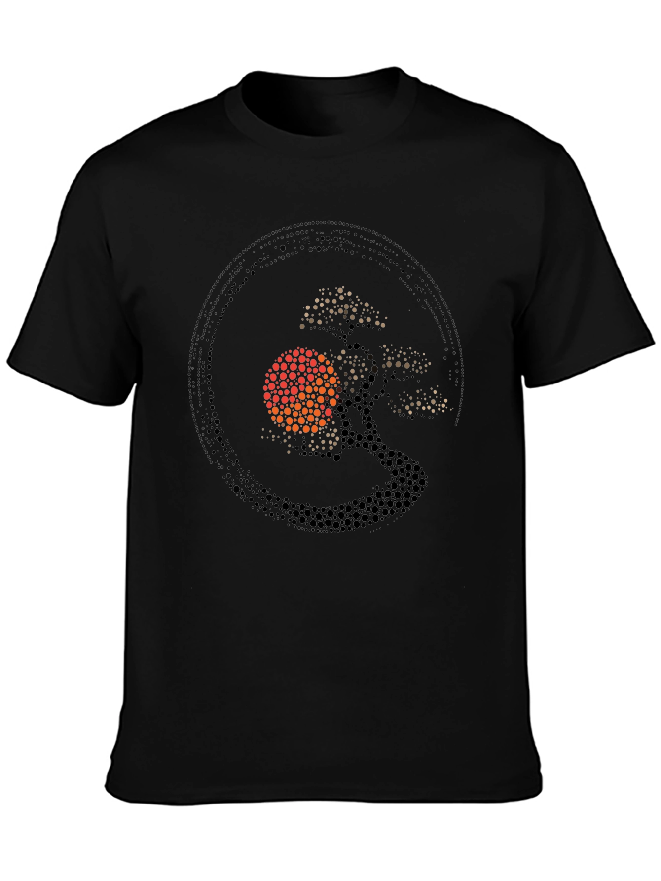 Bonsai Tree Sun Graphic Black T-Shirt