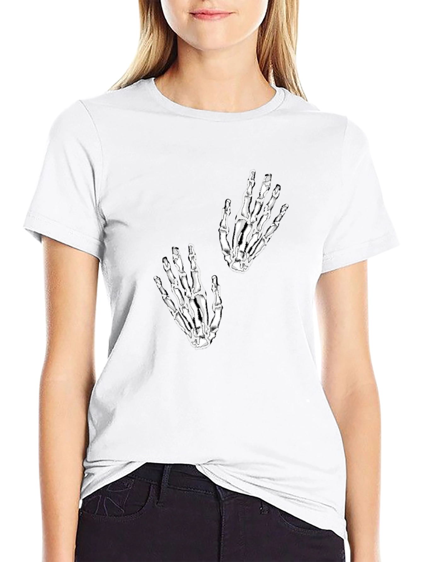 Skeleton Hand Graphic Tee - Black Cotton Shirt