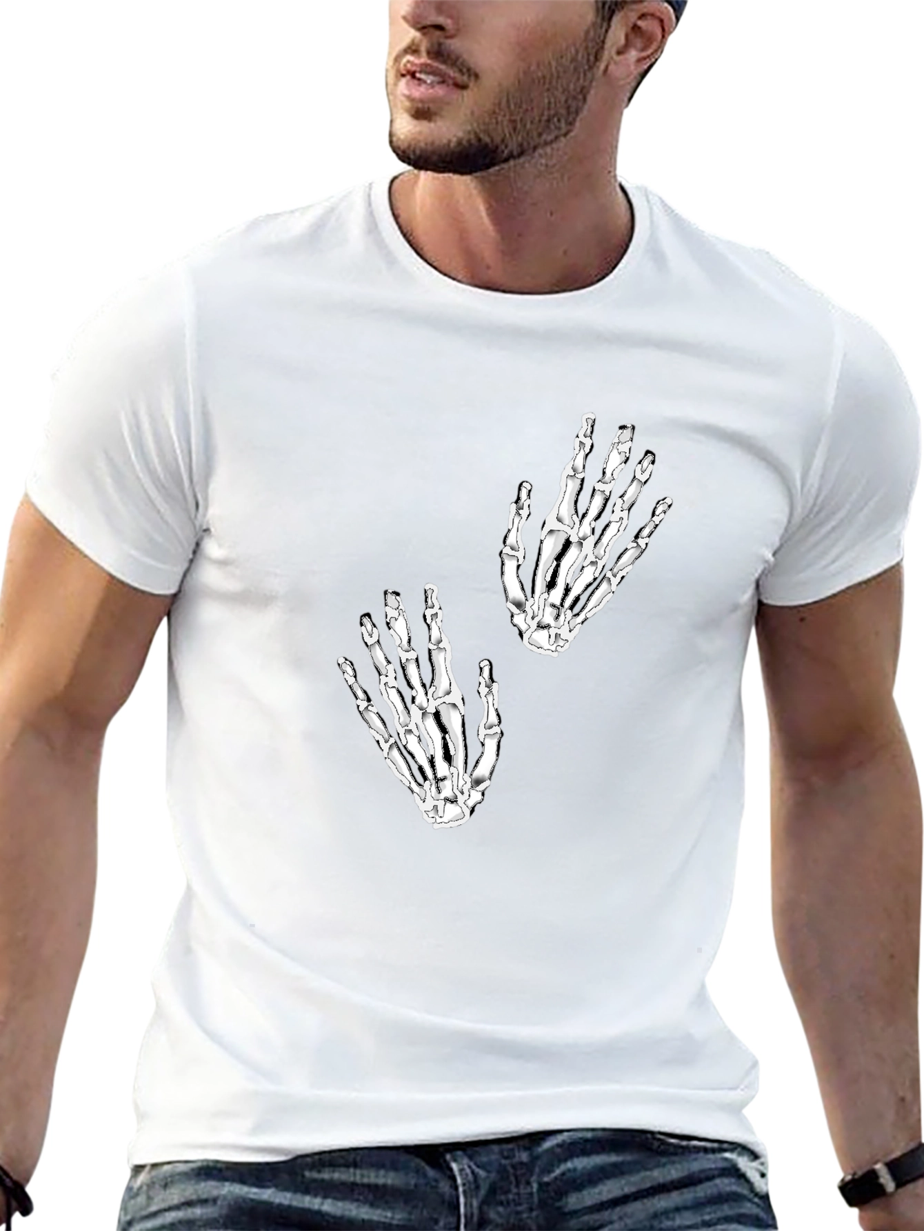 Skeleton Hand Graphic Tee - Black Cotton Shirt