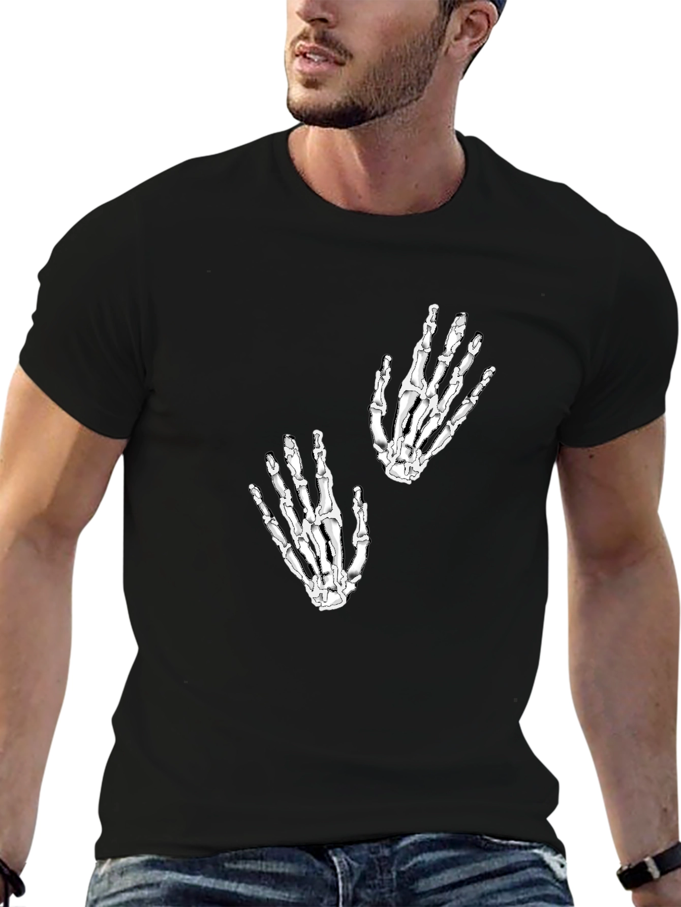 Skeleton Hand Graphic Tee - Black Cotton Shirt