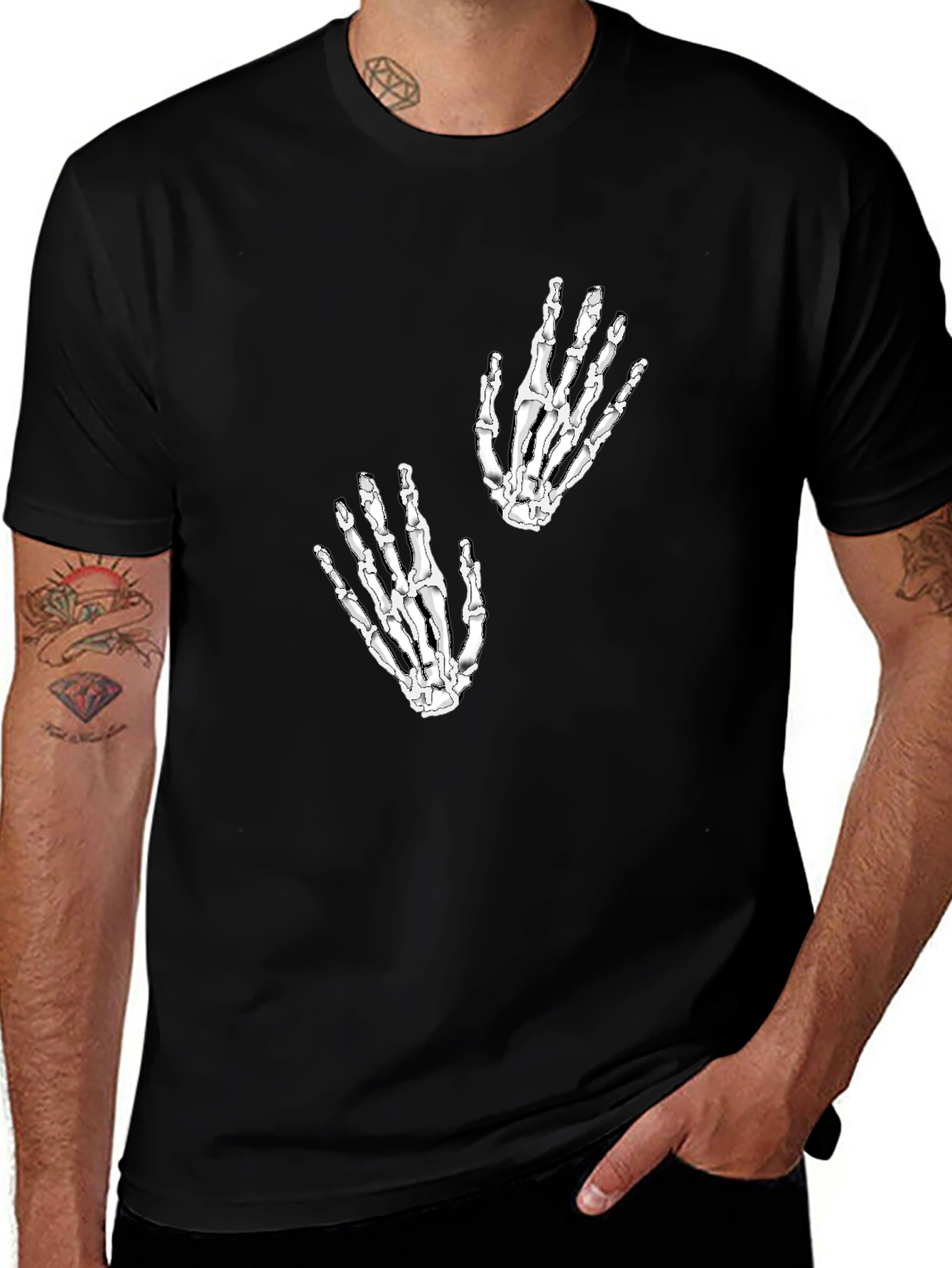 Skeleton Hand Graphic Tee - Black Cotton Shirt