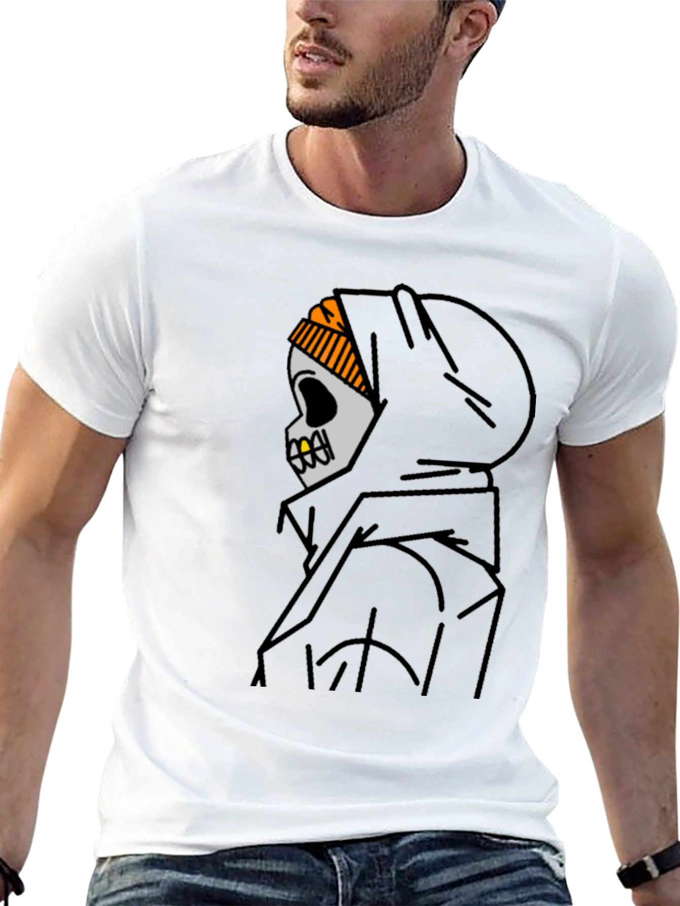 Skull in Hoodie Graphic T-Shirt - Urban Streetwear