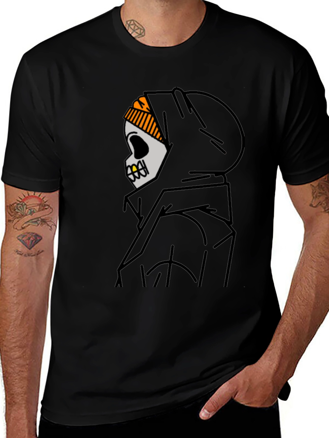 Skull in Hoodie Graphic T-Shirt - Urban Streetwear