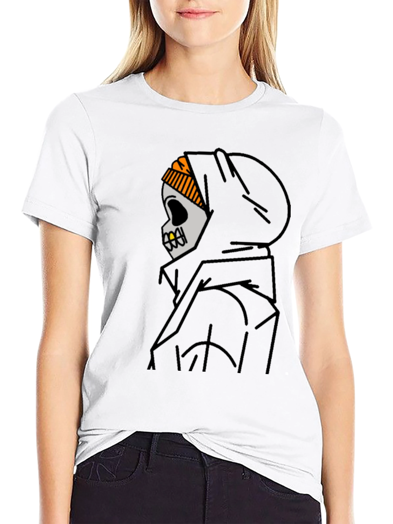 Skull in Hoodie Graphic T-Shirt - Urban Streetwear