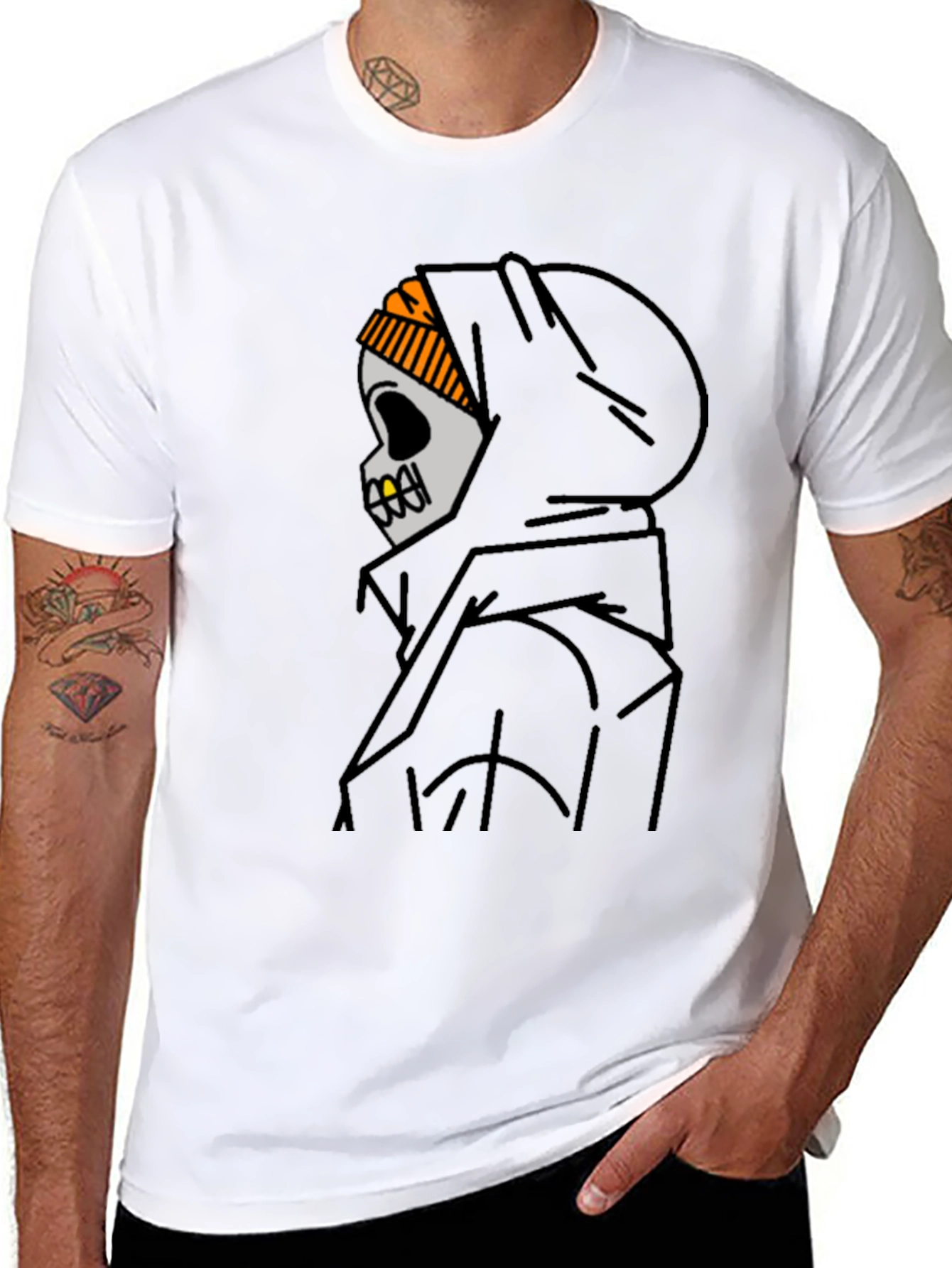 Skull in Hoodie Graphic T-Shirt - Urban Streetwear