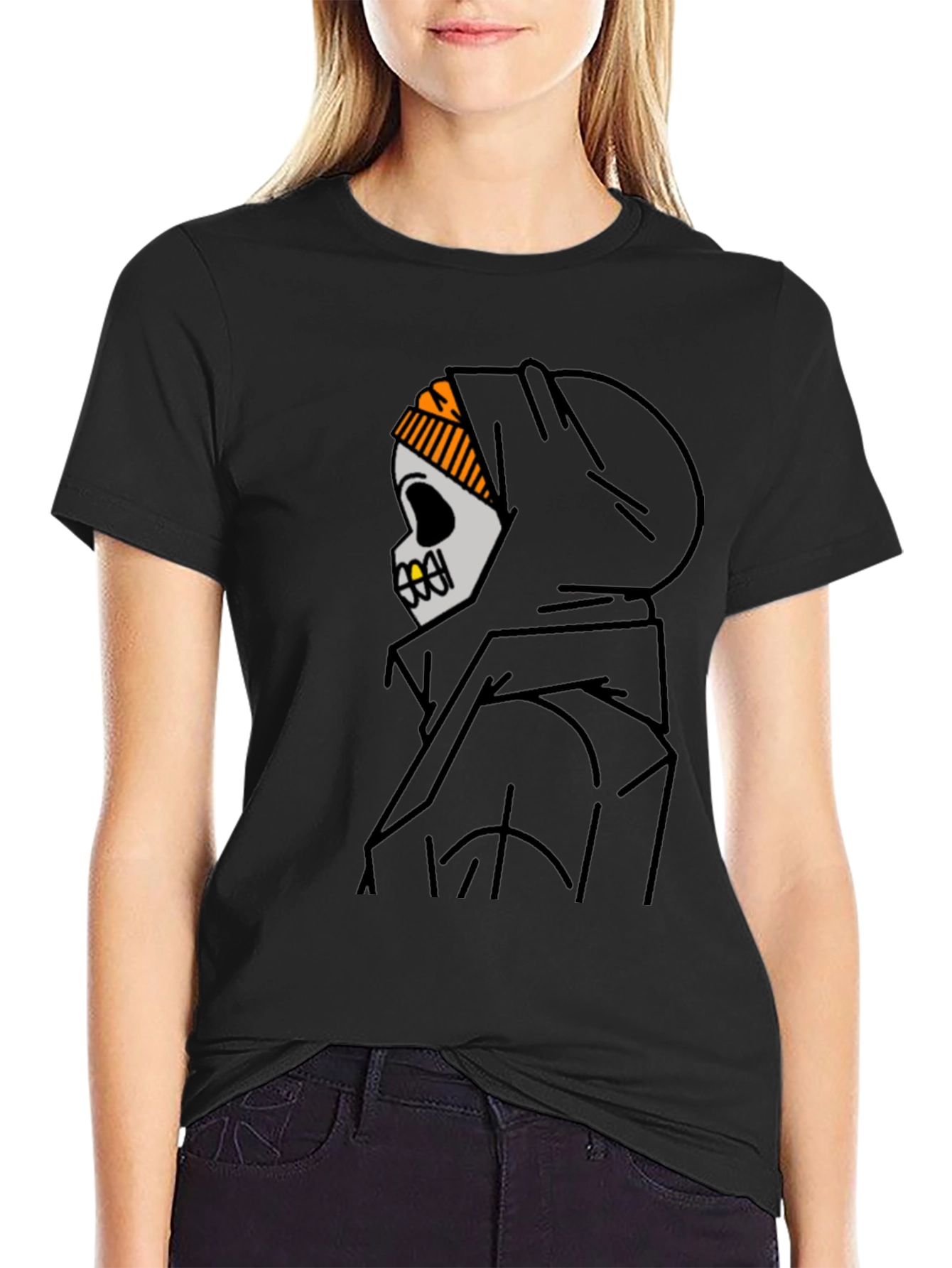 Skull in Hoodie Graphic T-Shirt - Urban Streetwear