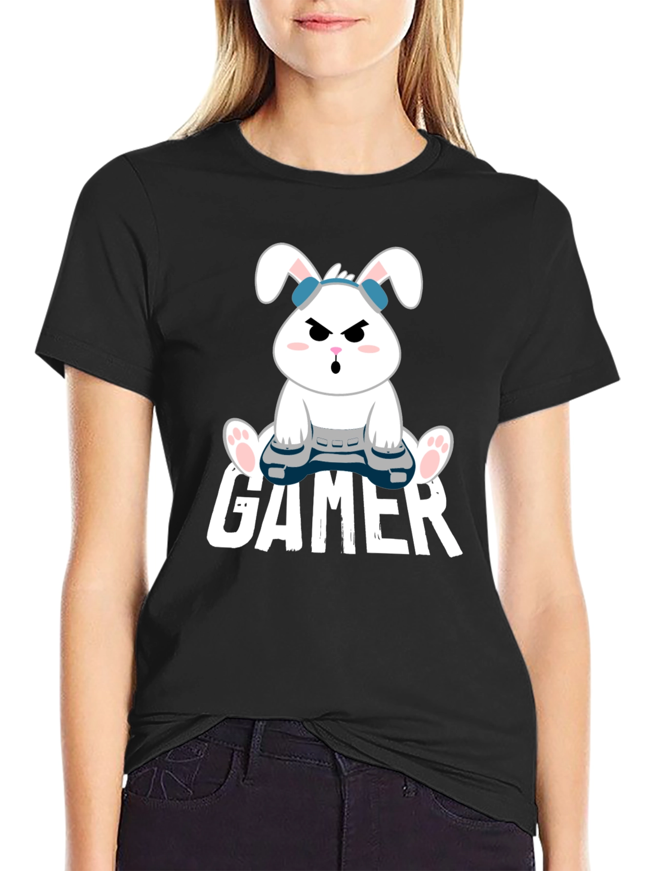 Gamer Bunny Graphic Tee - Playful Style