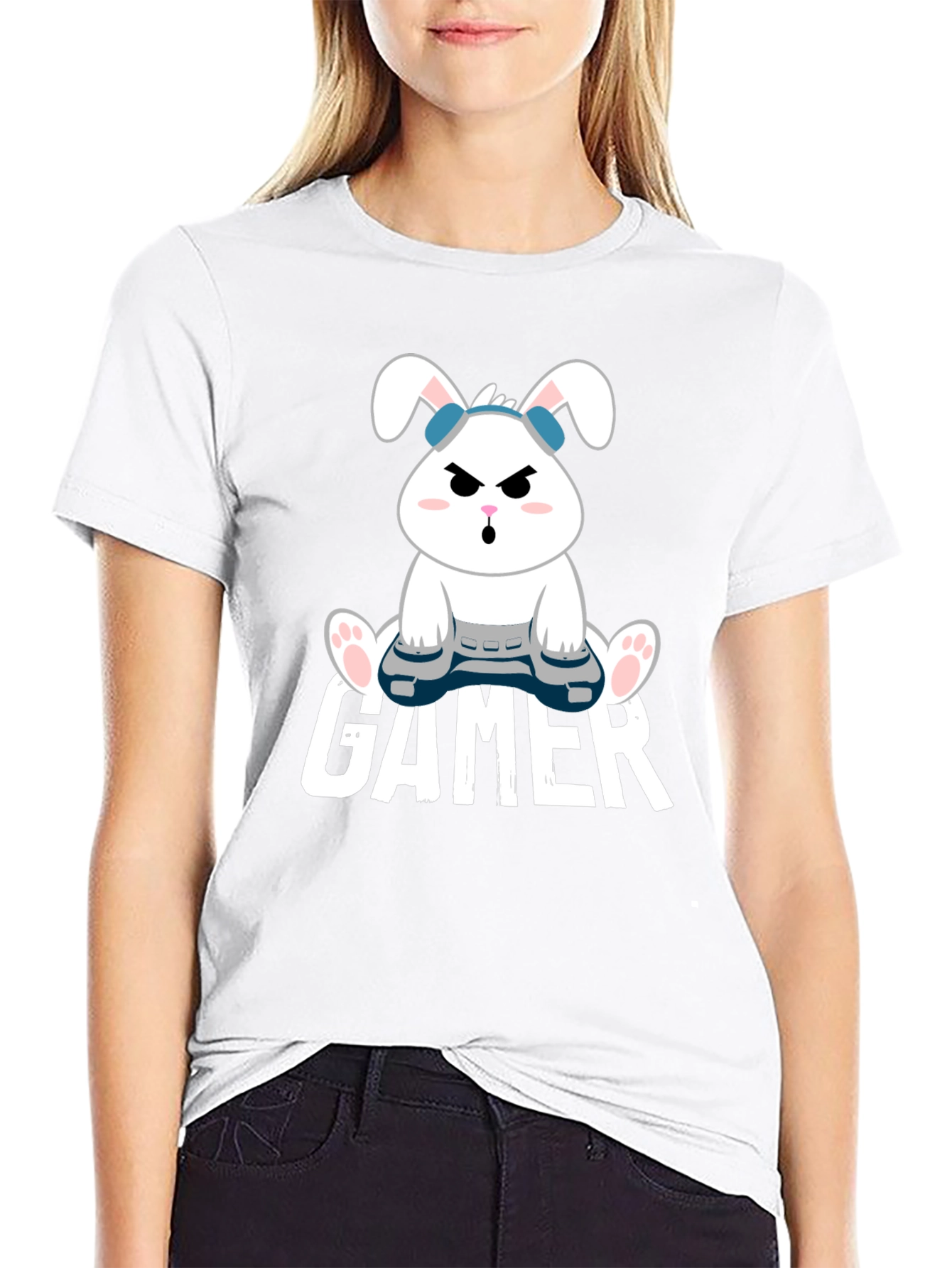 Gamer Bunny Graphic Tee - Playful Style