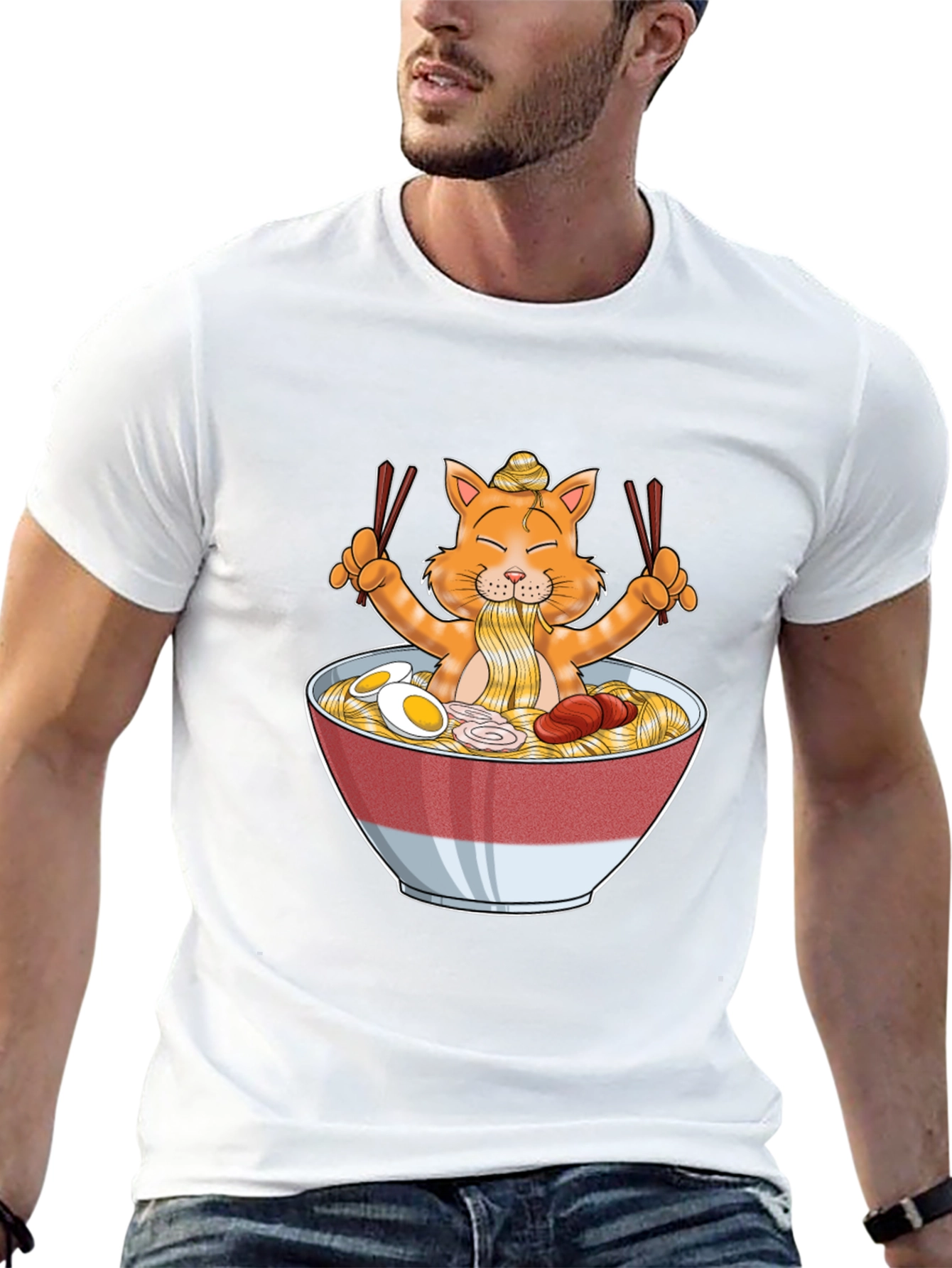 Ramen Cat Graphic T-Shirt - Unique Cartoon Tee