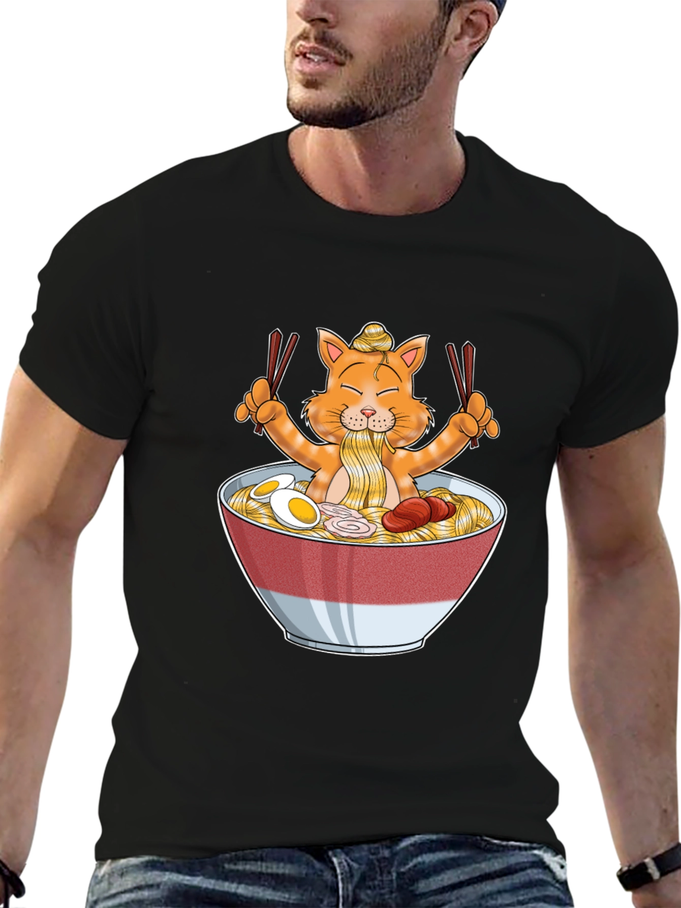 Ramen Cat Graphic T-Shirt - Unique Cartoon Tee