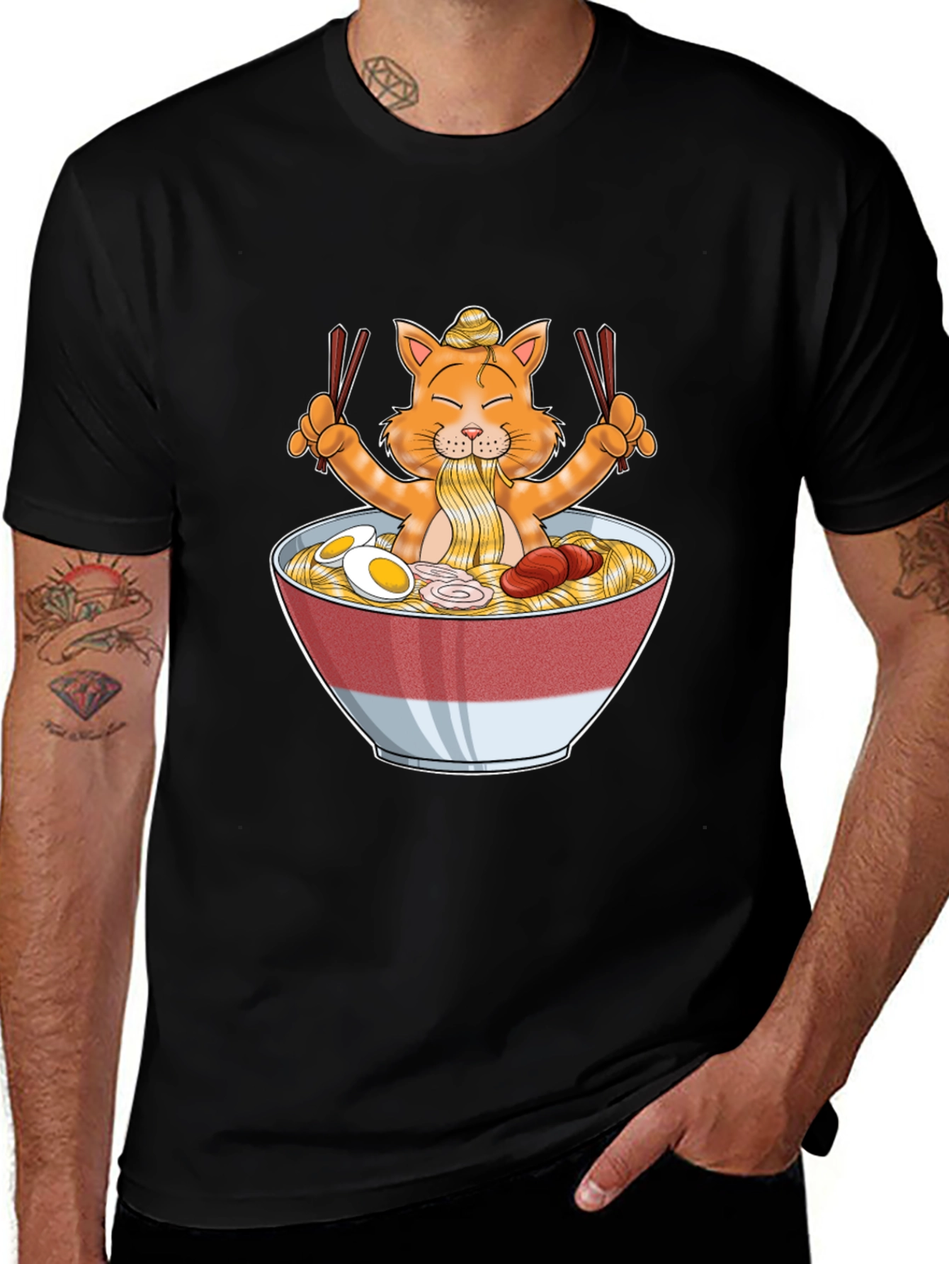 Ramen Cat Graphic T-Shirt - Unique Cartoon Tee