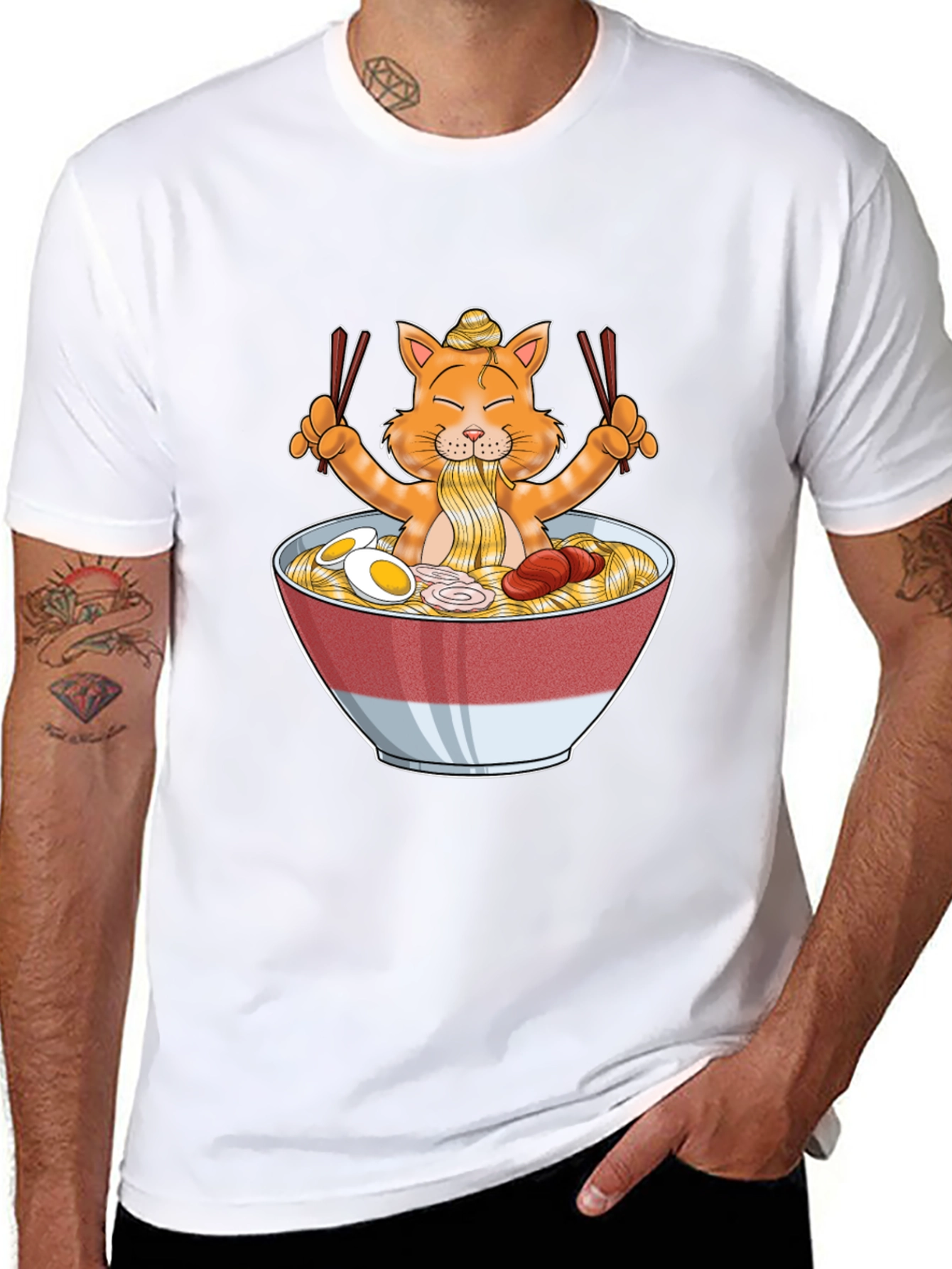 Ramen Cat Graphic T-Shirt - Unique Cartoon Tee