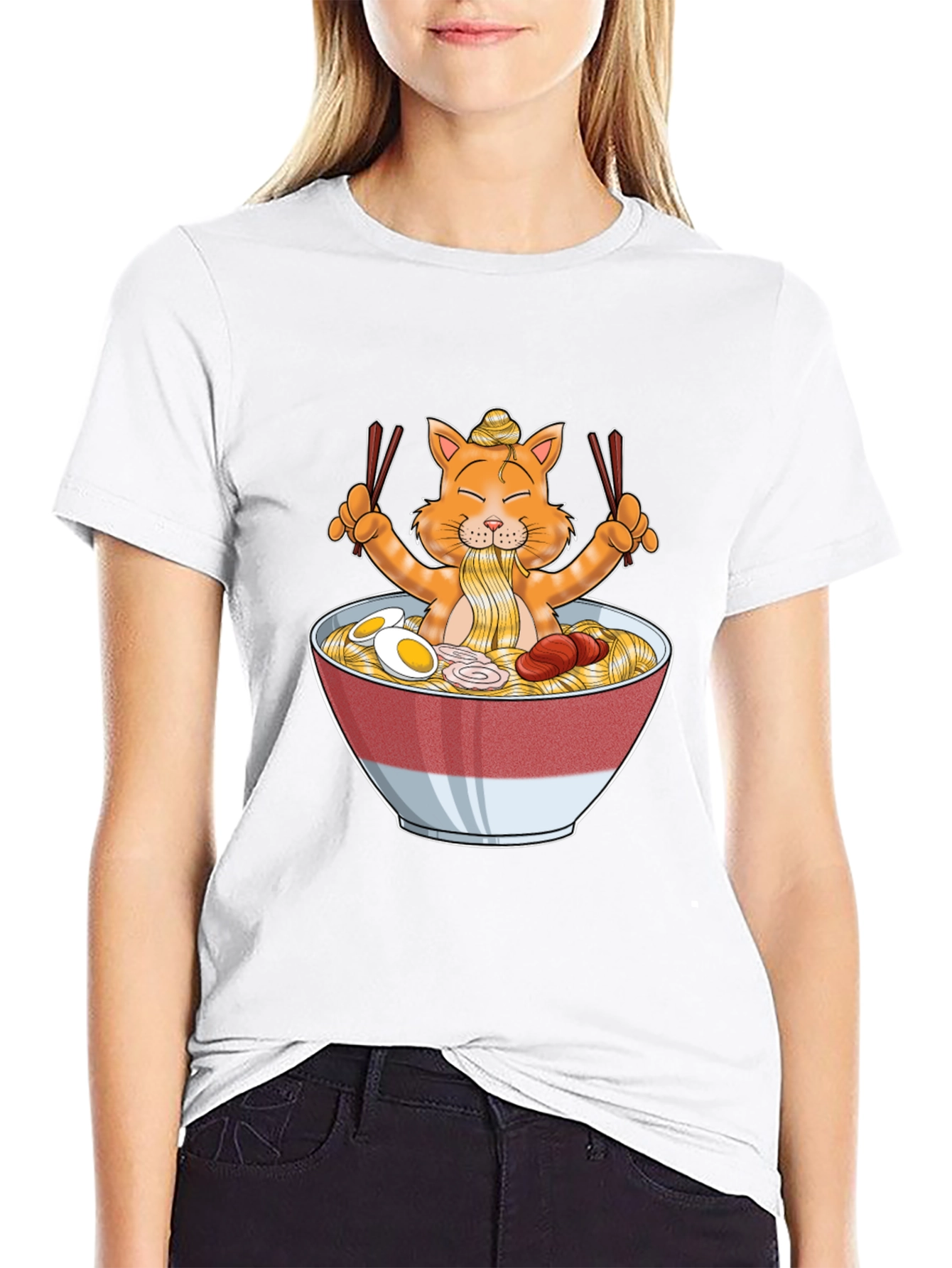 Ramen Cat Graphic T-Shirt - Unique Cartoon Tee